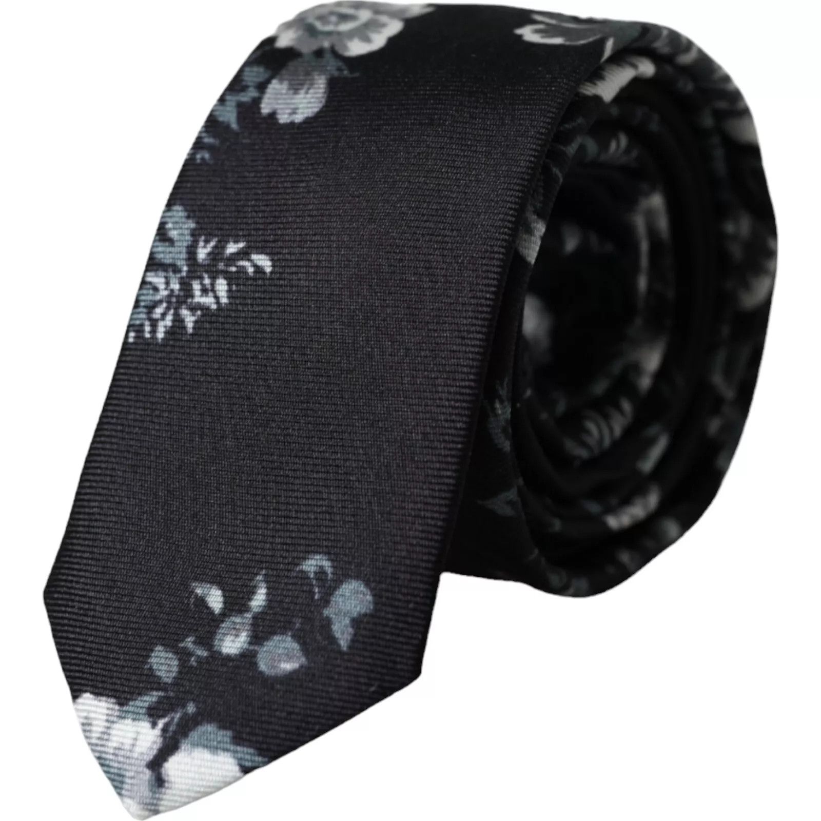 Dolce & Gabbana Black Floral Print Silk Adjustable Men Men's Tie Size ONE SIZE - 1 Thumbnail