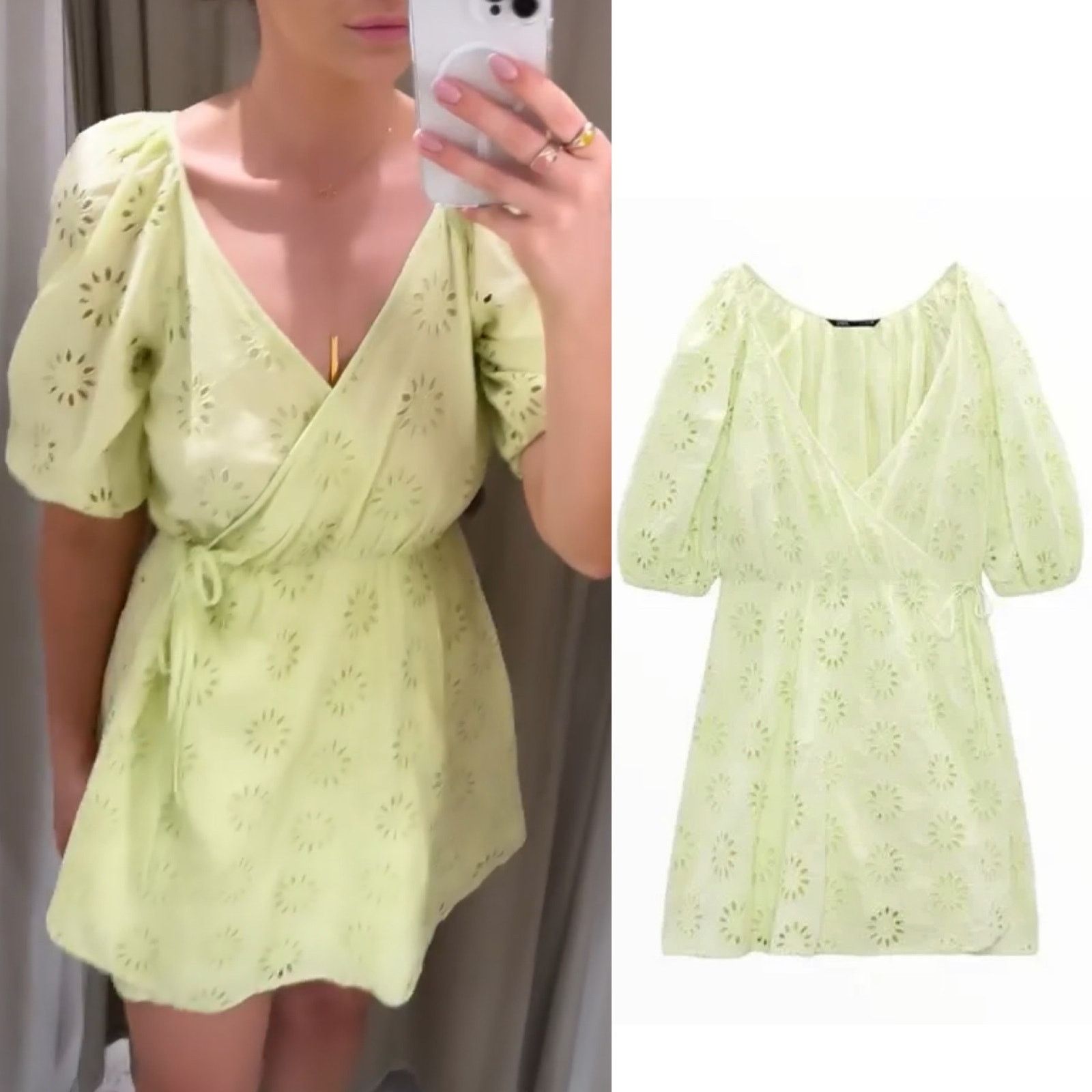 ZARA OPENWORK EMBROIDERED DRESS LIGHT YELLOW