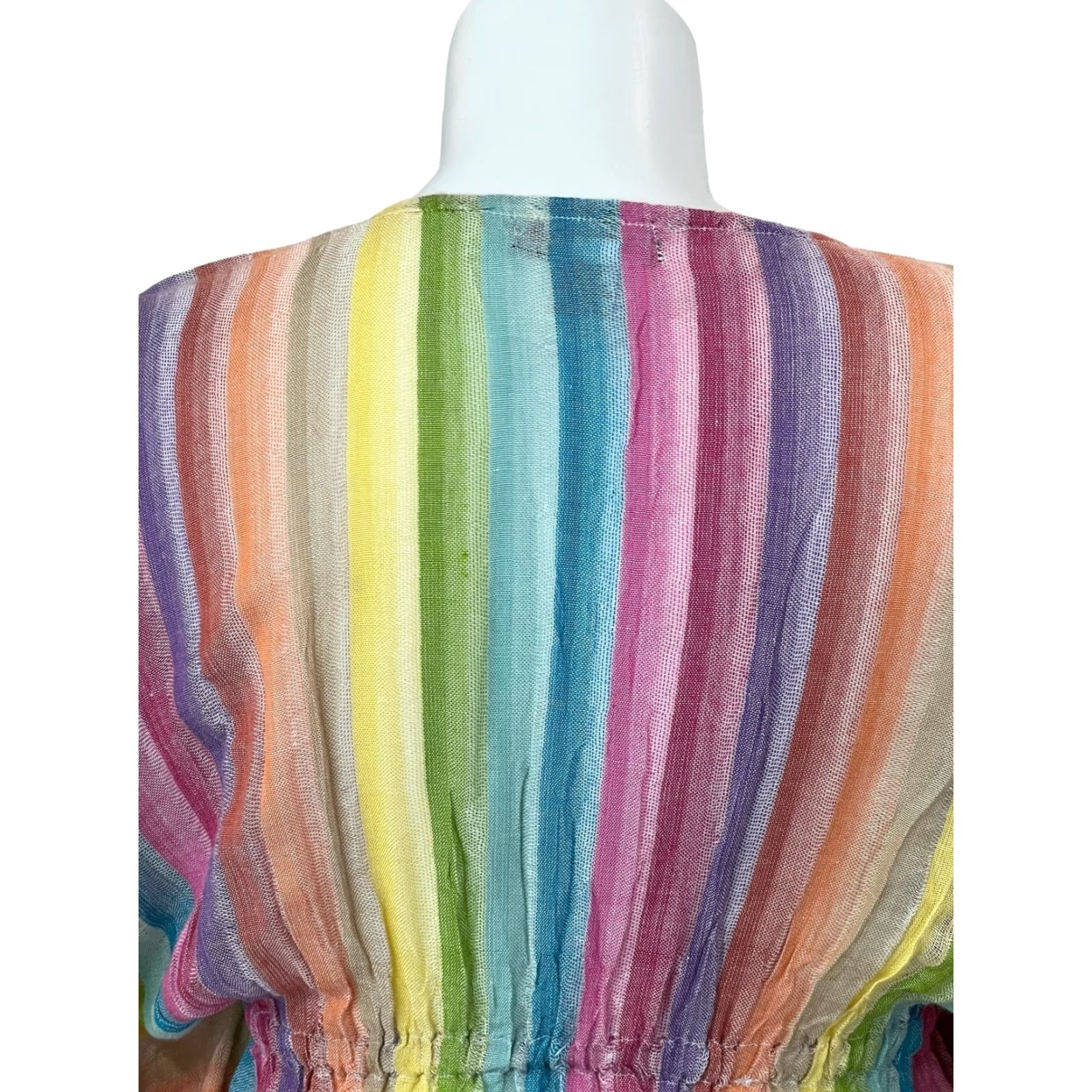 Vintage ACCESSORY ST Rainbow Peasant Chiffon Cinch Waist Blouse One Size 100% Rayon Size ONE SIZE - 7 Thumbnail