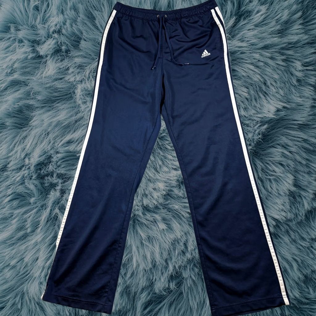 Adidas Pants Mens M Blue Track Pants Training Drawstring 3-Stripe, Men's (Size 31)