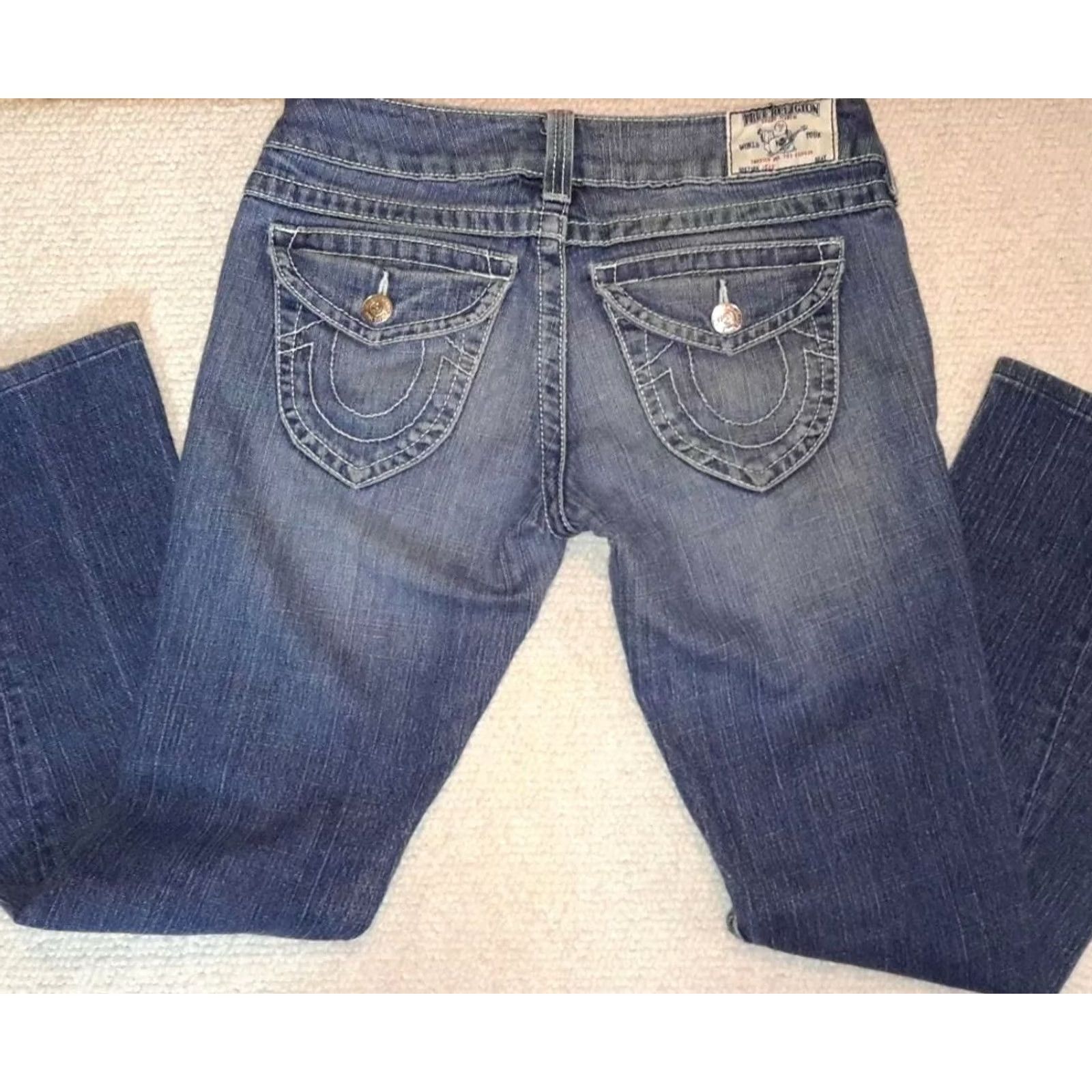 True Religion True Religion Jeans Flare Twisted Leg Womens Size 29 Distressed Denim Blue 30 Inseam Womens Size 29" - 4 Thumbnail