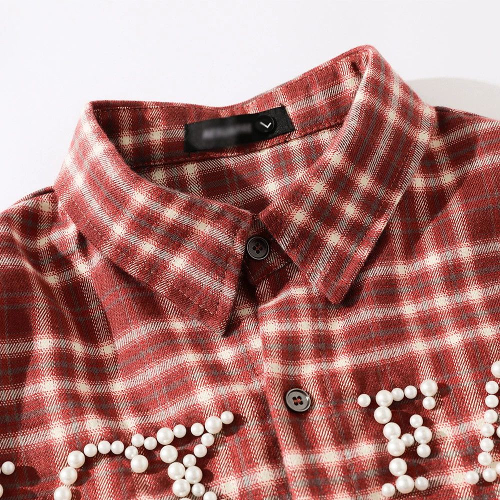 Japanese Brand × Vintage American loose men's trendy beaded letter plaid casual shirt Size US M / EU 48-50 / 2 - 2 Thumbnail