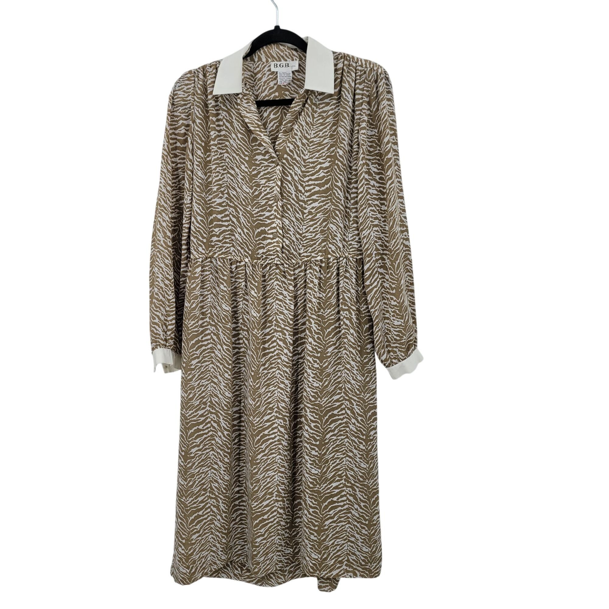 Vintage Vtg 70s Tan Zebra Long Sleeve Collared Midi Dress Sz S Sheer Size S / US 4 / IT 40 - 10 Thumbnail