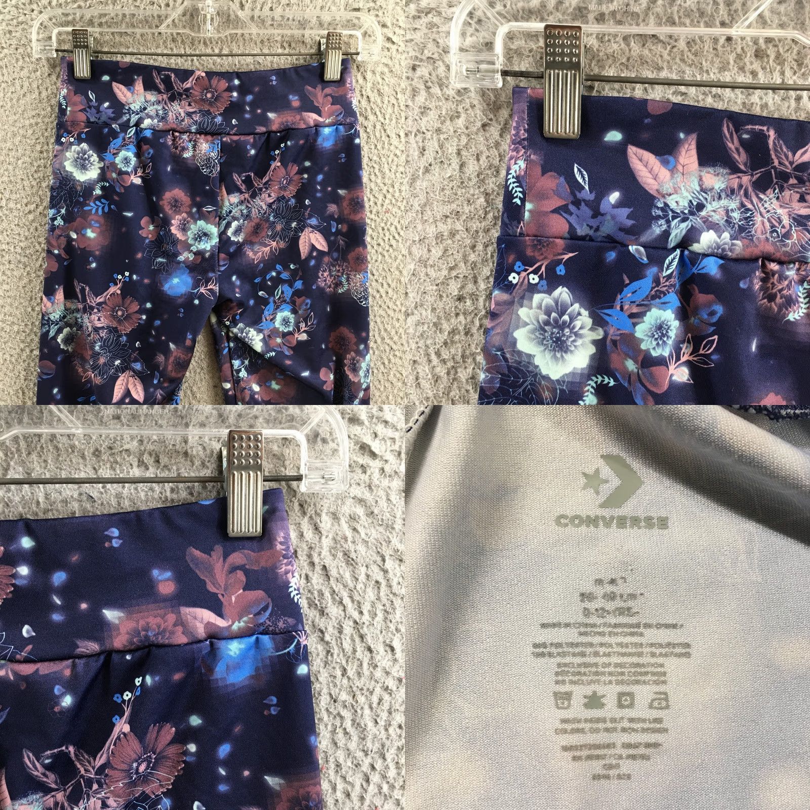 Converse Converse Leggings Womens Medium Navy Floral Print Stretch Athletic Activewear Size 32" / US 10 / IT 46 - 9 Thumbnail