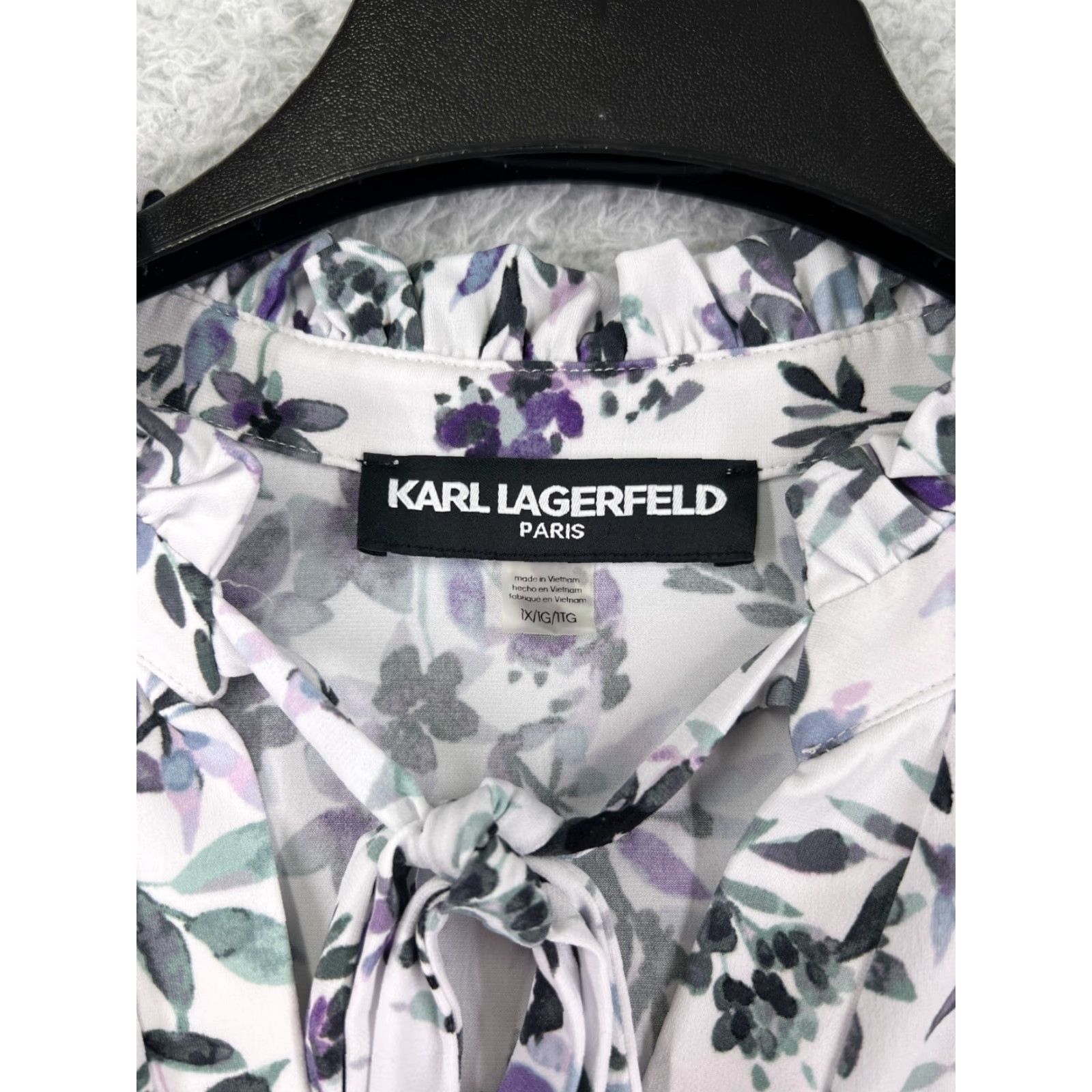 Karl Lagerfeld Karl Lagerfeld Shirt Womens 1X White Floral Polyester Blend Stretch Size XL / US 12-14 / IT 48-50 - 3 Thumbnail