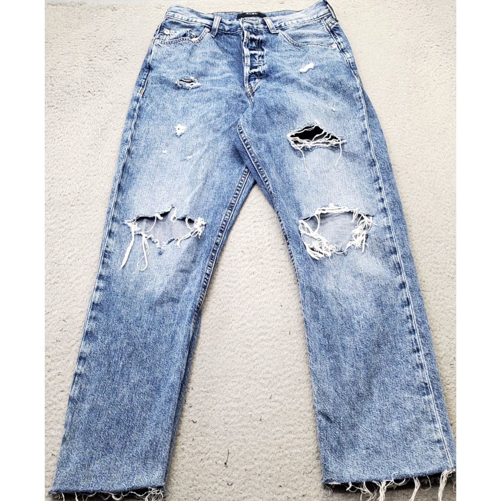 Vintage Aero Jeans Womens 4 Blue Denim High-Rise Skinny Distressed Raw Hem Denim Jeans Size 27" / US 4 / IT 40 - 2 Thumbnail