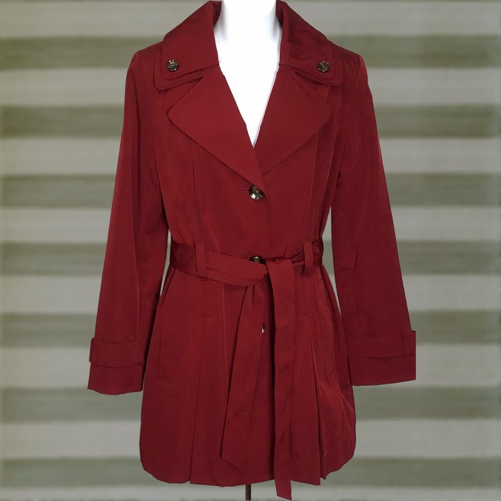 Liz Claiborne Liz Claiborne Rain Coat Coat S Red 3 Button Belted Midi Trench Glam Career Women B Size S / US 4 / IT 40 - 1 Thumbnail