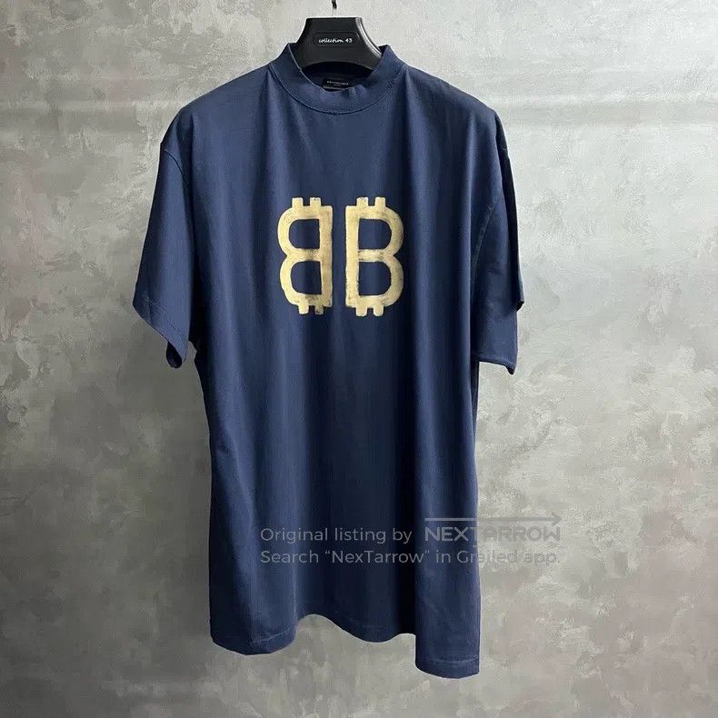 Balenciaga Balenciaga Blue Letter Printed Round Neck Short Sleeve T-S Size US S / EU 44-46 / 1 - 1 Thumbnail