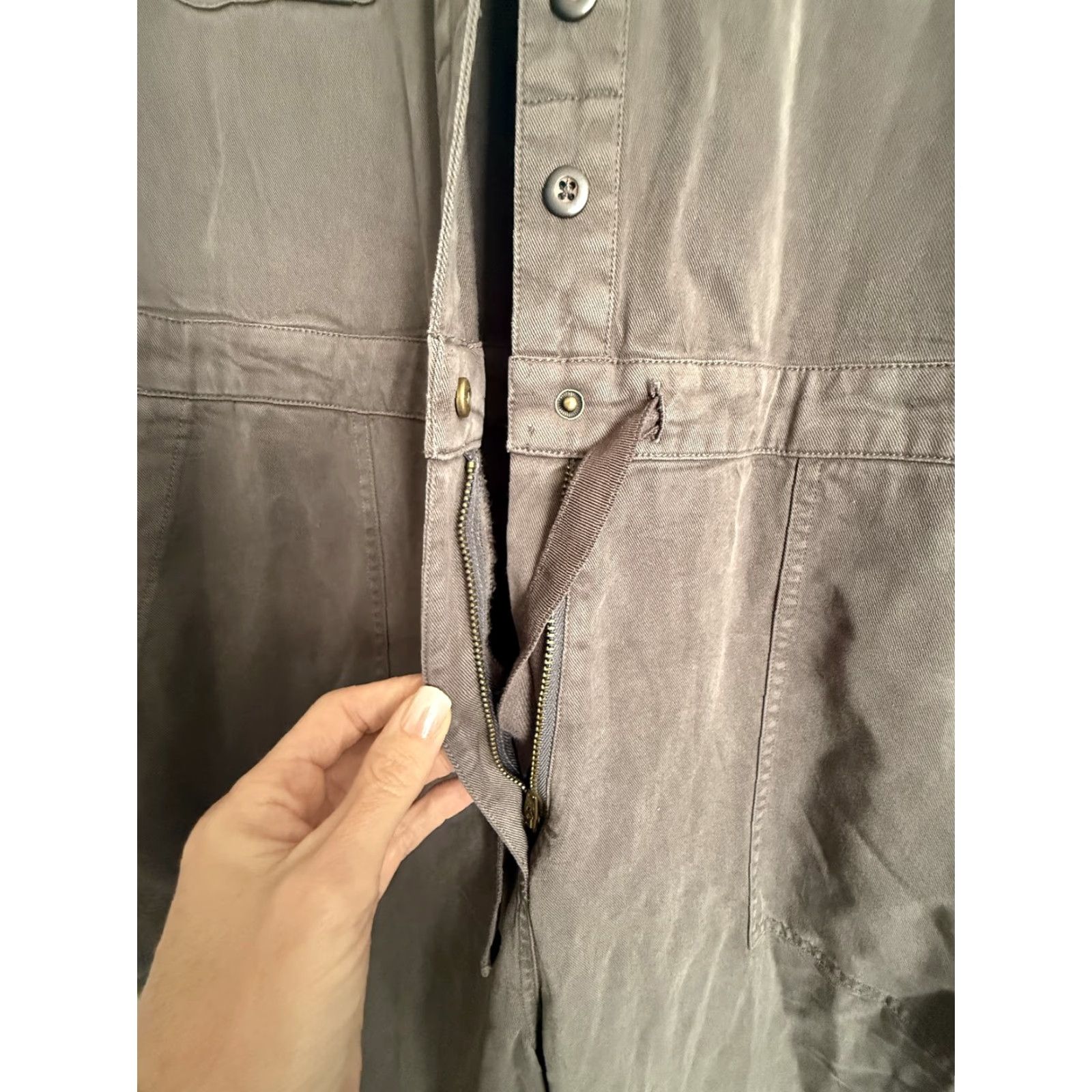 Vintage Sundance Jumpsuit Womens Petite Large Brown Twill Utility Button Front Tie Waist Size 36" / US 14 / IT 50 - 3 Thumbnail