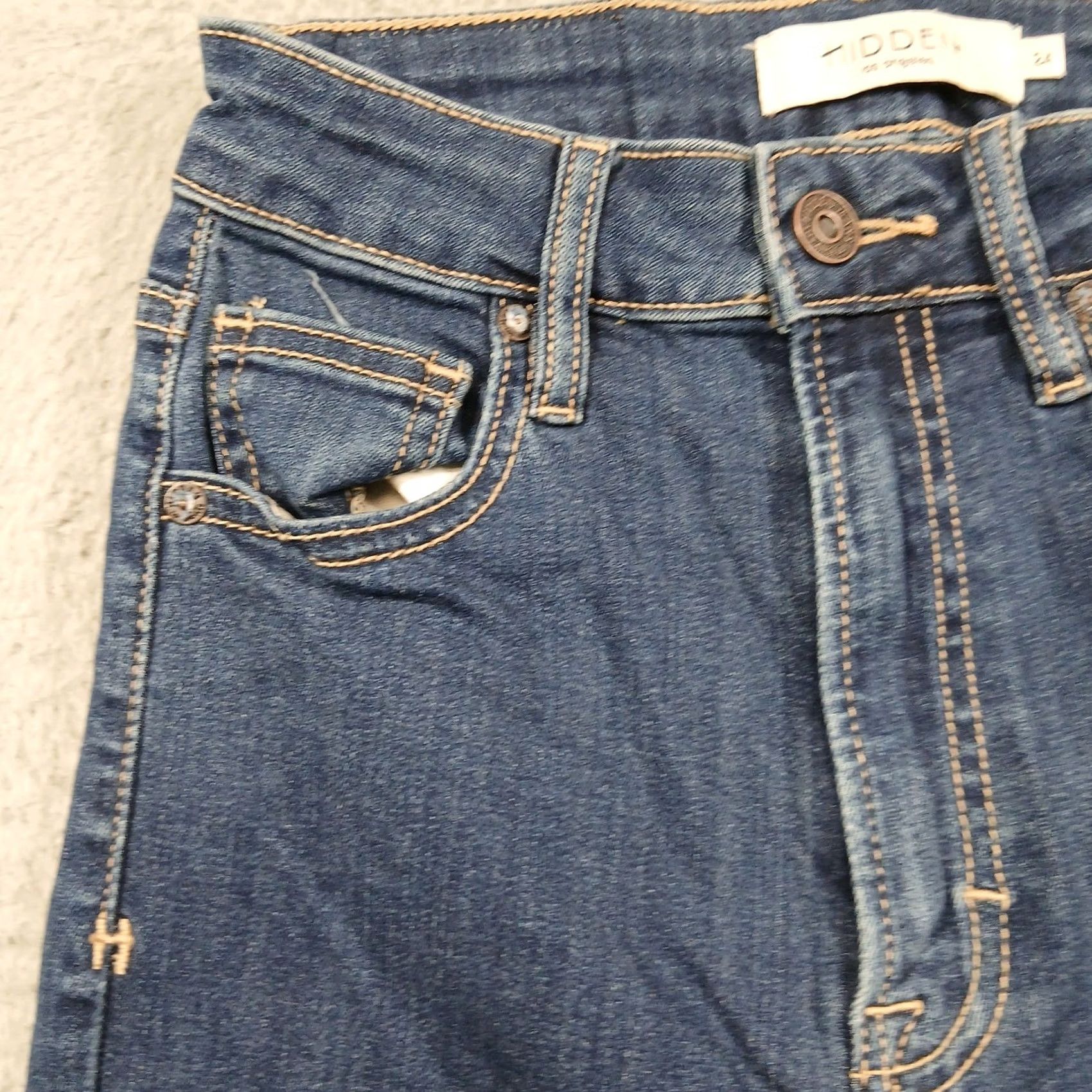 Vintage HIDDEN Los Angeles Flare Jeans Women's Size 24 Dark Wash Distressed High Rise Size 42" / US 20 - 6 Thumbnail