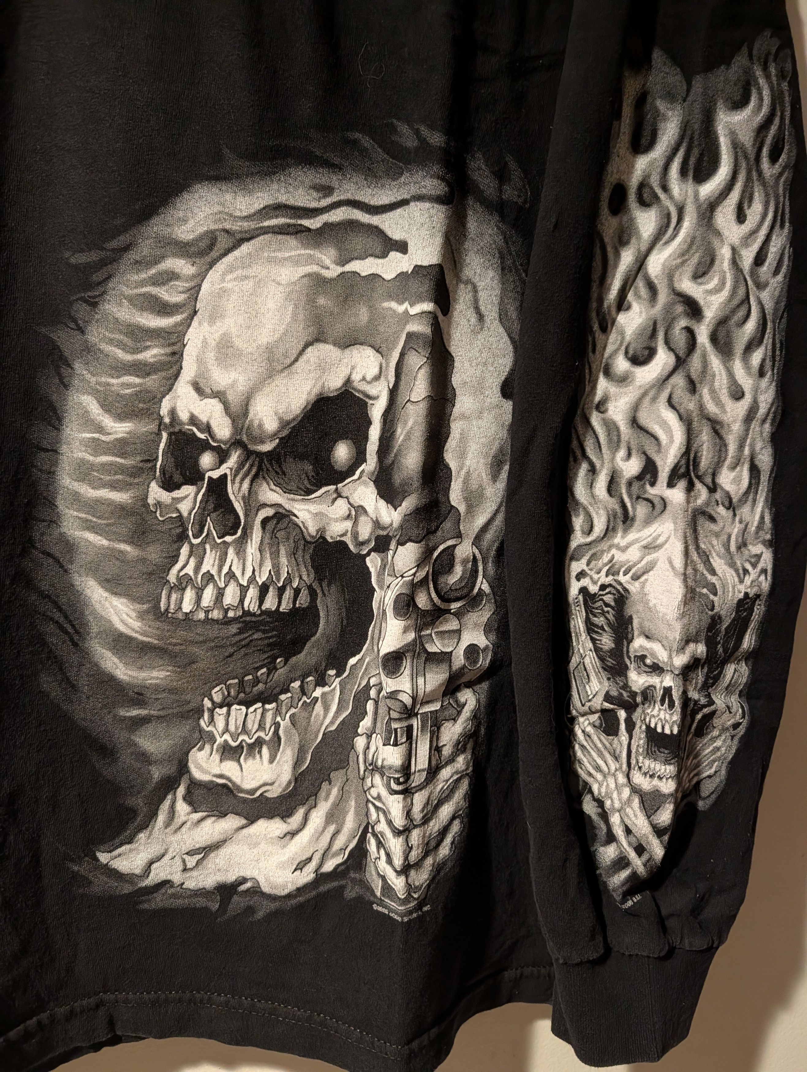 Harley Davidson Hot Leathers Dual Skull Flames Graphic Long Sleeve T-Shirt Size US XL / EU 56 / 4 - 2 Thumbnail