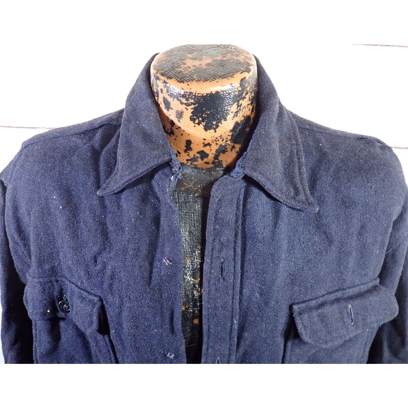 Vintage VINTAGE CPO Shirt For Repair 50s 60s Distressed Heavy Wool Button Up Navy Wool Jacket - Mens L Size US L / EU 52-54 / 3 - 3 Thumbnail