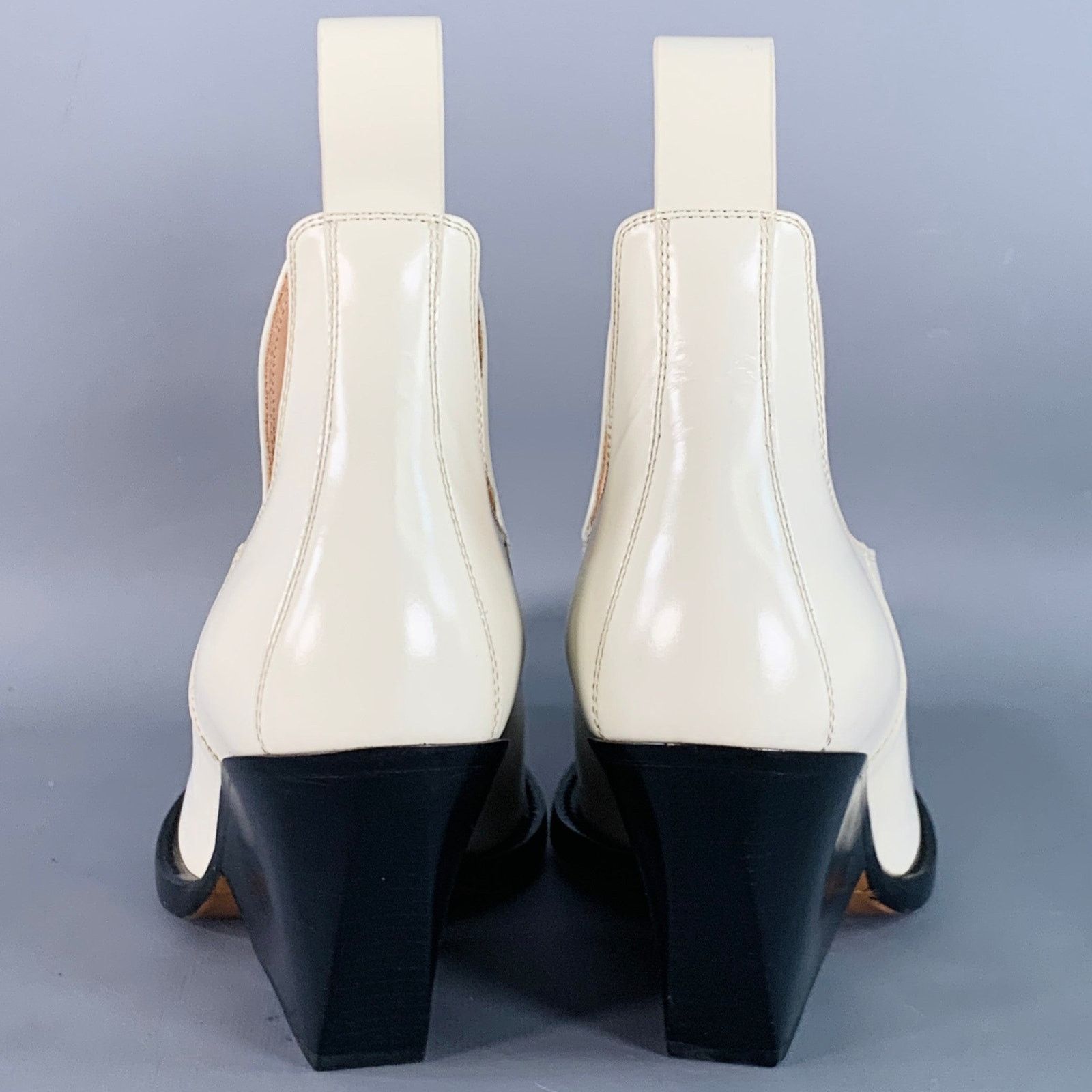 Bottega Veneta Ivory Black Leather Slip On Stacked Heel Western Ankle Boots Size US 9 / IT 39 - 3 Thumbnail