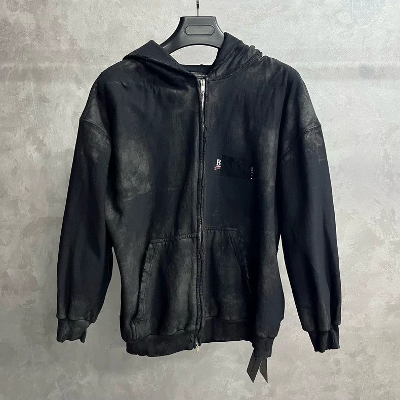 Balenciaga Balenciaga Black Tie-Dye Logo Zip Hooded Jacket Size US S / EU 44-46 / 1 - 1 Thumbnail