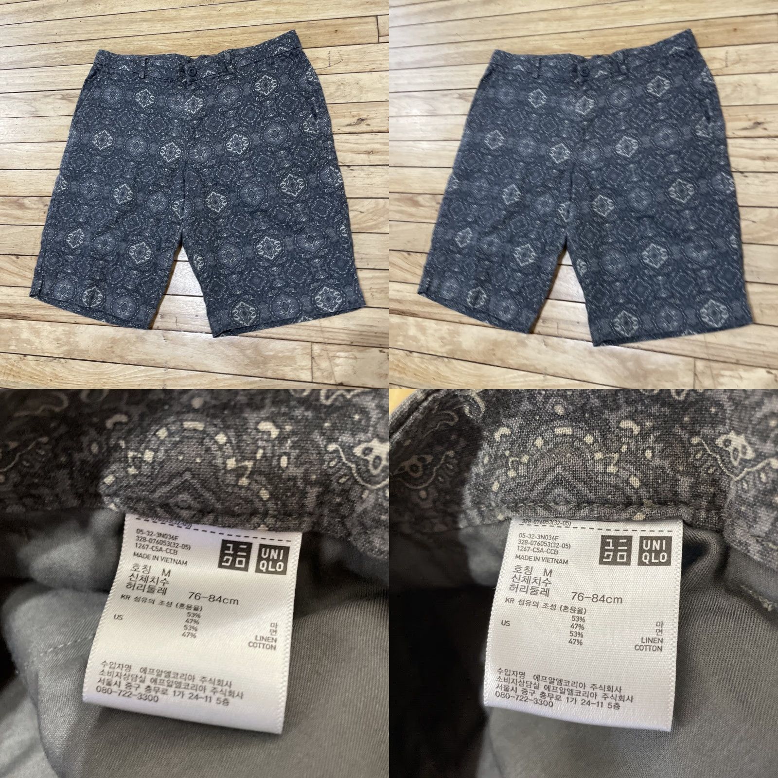 Uniqlo UNIQLO Paisley Shorts Linen Men M Retro Western Print Preppy Flat Chino 32x10 M gray 55% Linen Casual Pants Mens Size US 31 - 9 Thumbnail