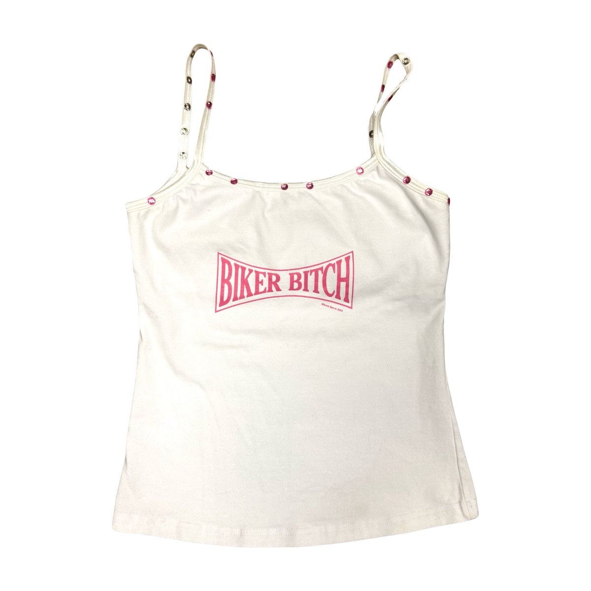 Designer × Vintage VTG Y2K Twin Motorcycle Apparel Biker Bitch Rhinestone Tank Size S / US 4 / IT 40 - 1 Thumbnail