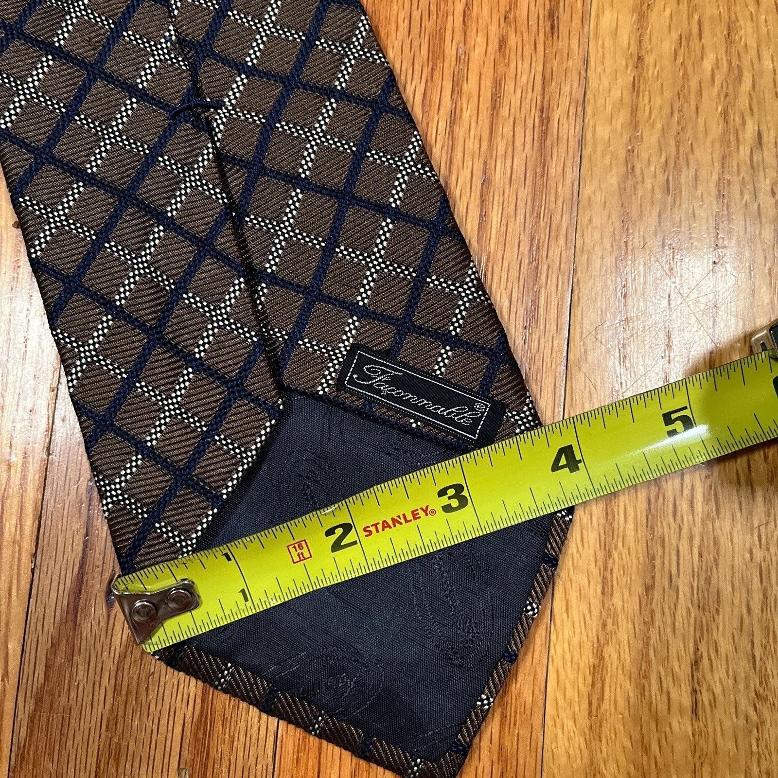 Faconnable Faconnable Necktie Brown Grid Check Plaid Silk France Made Size ONE SIZE - 2 Thumbnail