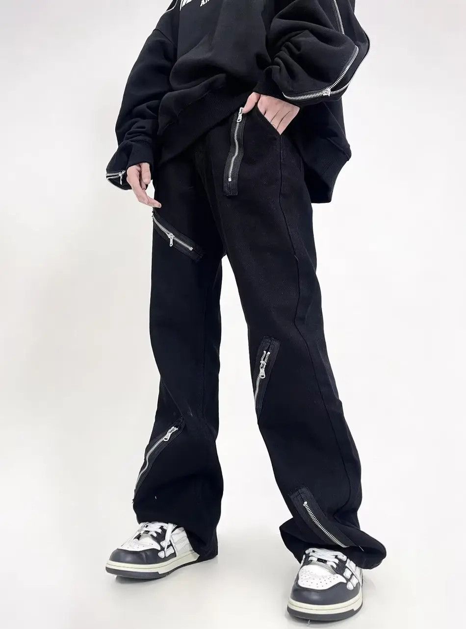 Japanese Brand Loose flared black zipper jeans Size US 32 / EU 48 - 1 Thumbnail
