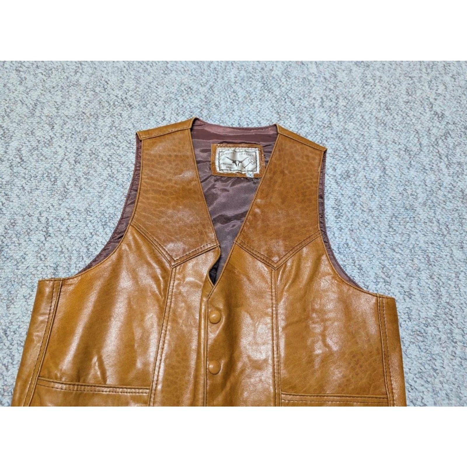 Vintage VINTAGE handcrafted brown leather Western vest S Men 38-40 Harley snap front rodeo Cowboy motorcycle Size US S / EU 44-46 / 1 - 2 Thumbnail
