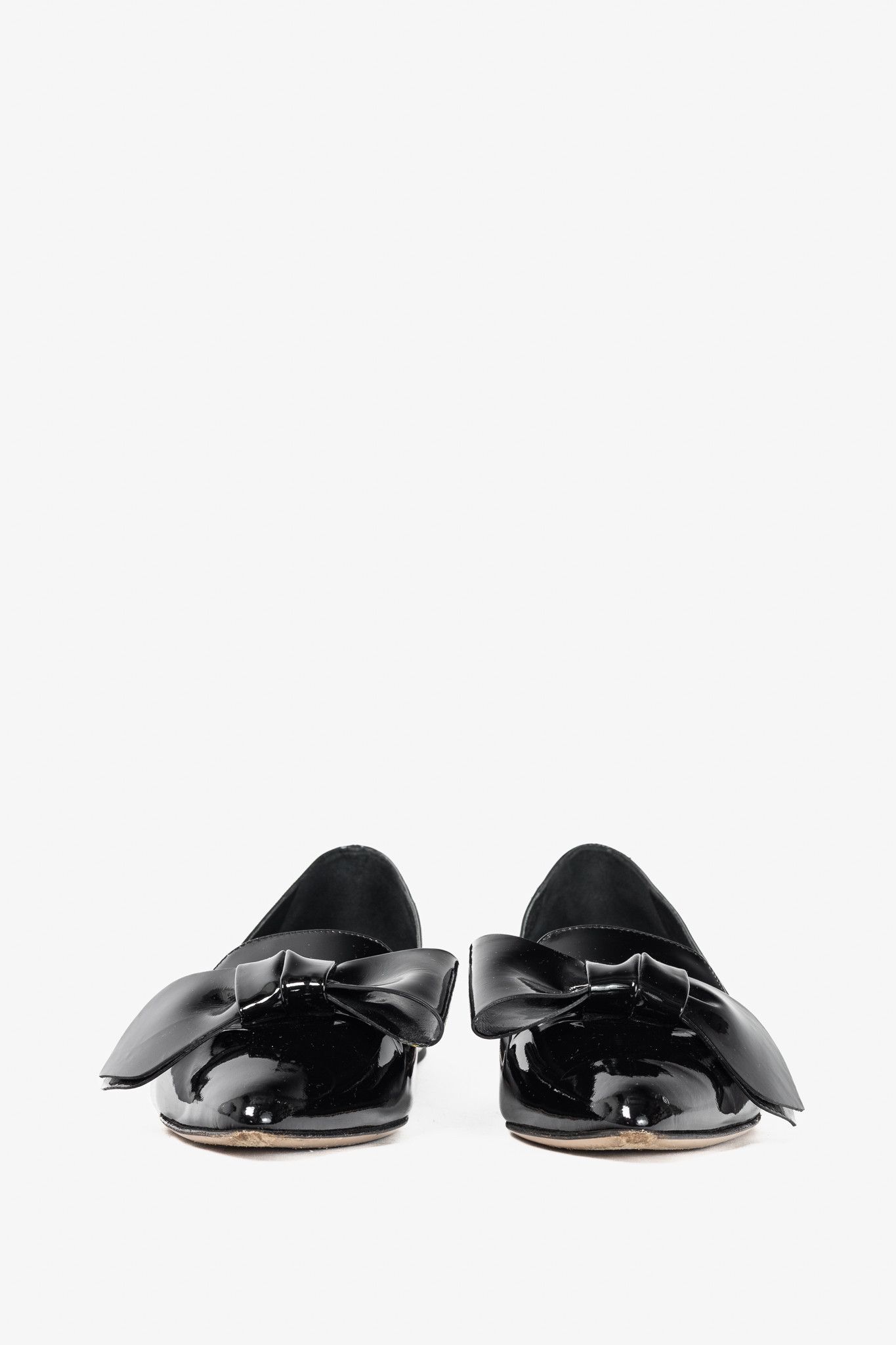 Miu Miu Miu Miu Black Patent Jewel-Heel Bow Pointed-Toe Flats Size US 6.5 / IT 36.5 - 3 Thumbnail