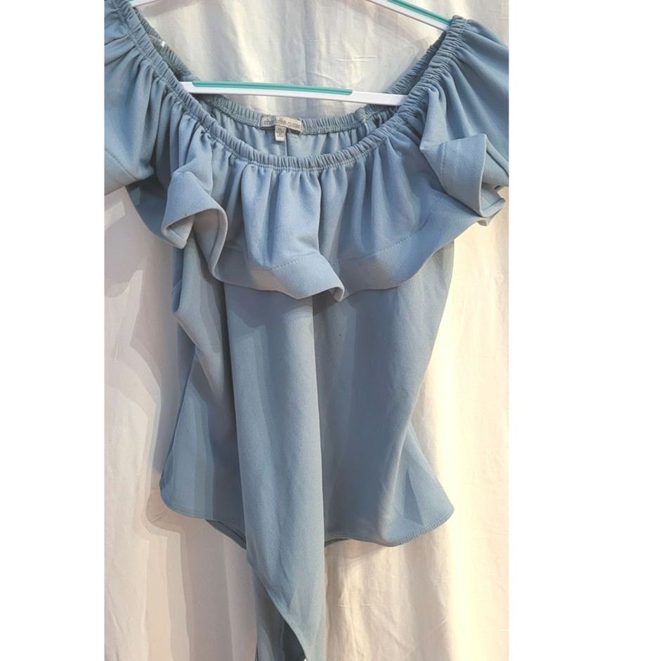 Other Women's Ruffle Off Shoulder Short Sleeve Blue Bodysuit XL Size XL / US 12-14 / IT 48-50 - 4 Thumbnail