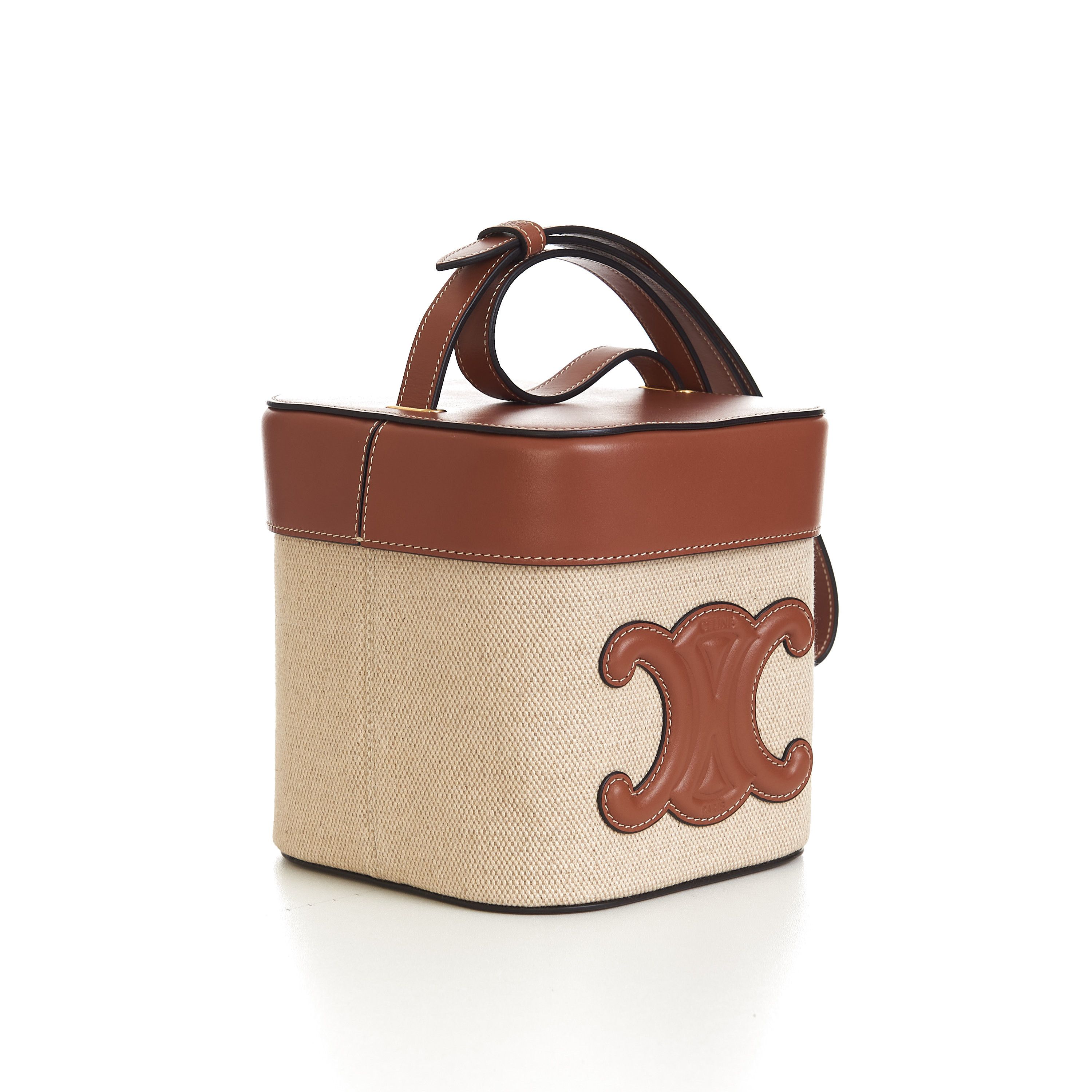 Celine Medium Box Cuir Triomphe In Natural Textile & Tan Calfskin Size ONE SIZE - 16 Thumbnail