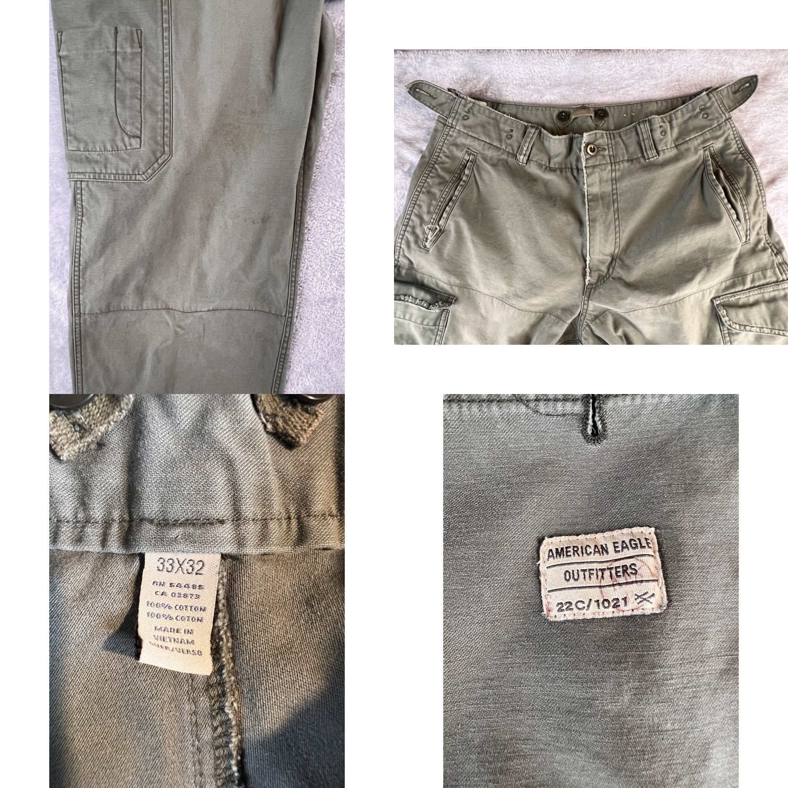 American Eagle Outfitters VINTAGE American Eagle Outfitters Cargo Pants Mens 33x32 Olive Green Army 90s Grunge Wide-Leg Size US 33 - 8 Thumbnail