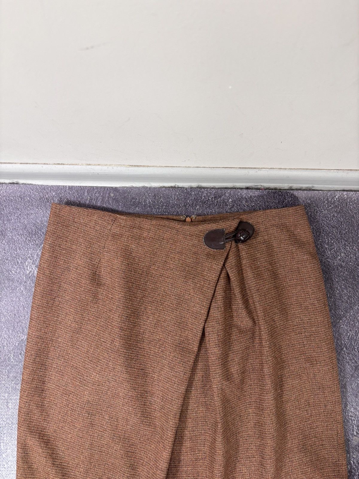 Etro Etro Women’s Brown Wool Tweed Wrap Skirt Leather Toggle Size 32" / US 10 / IT 46 - 5 Thumbnail