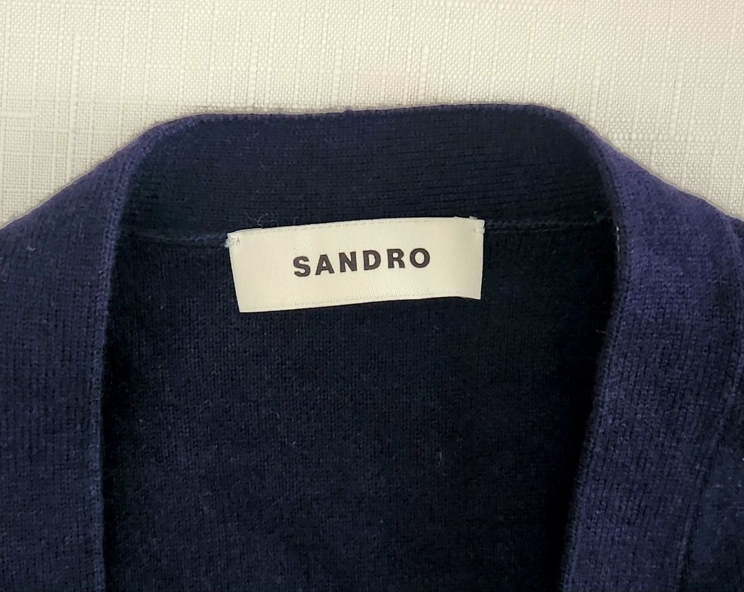 Sandro Sandro Wool & Cotton Blend Cardigan Navy Blue Embroidered Size US L / EU 52-54 / 3 - 5 Thumbnail