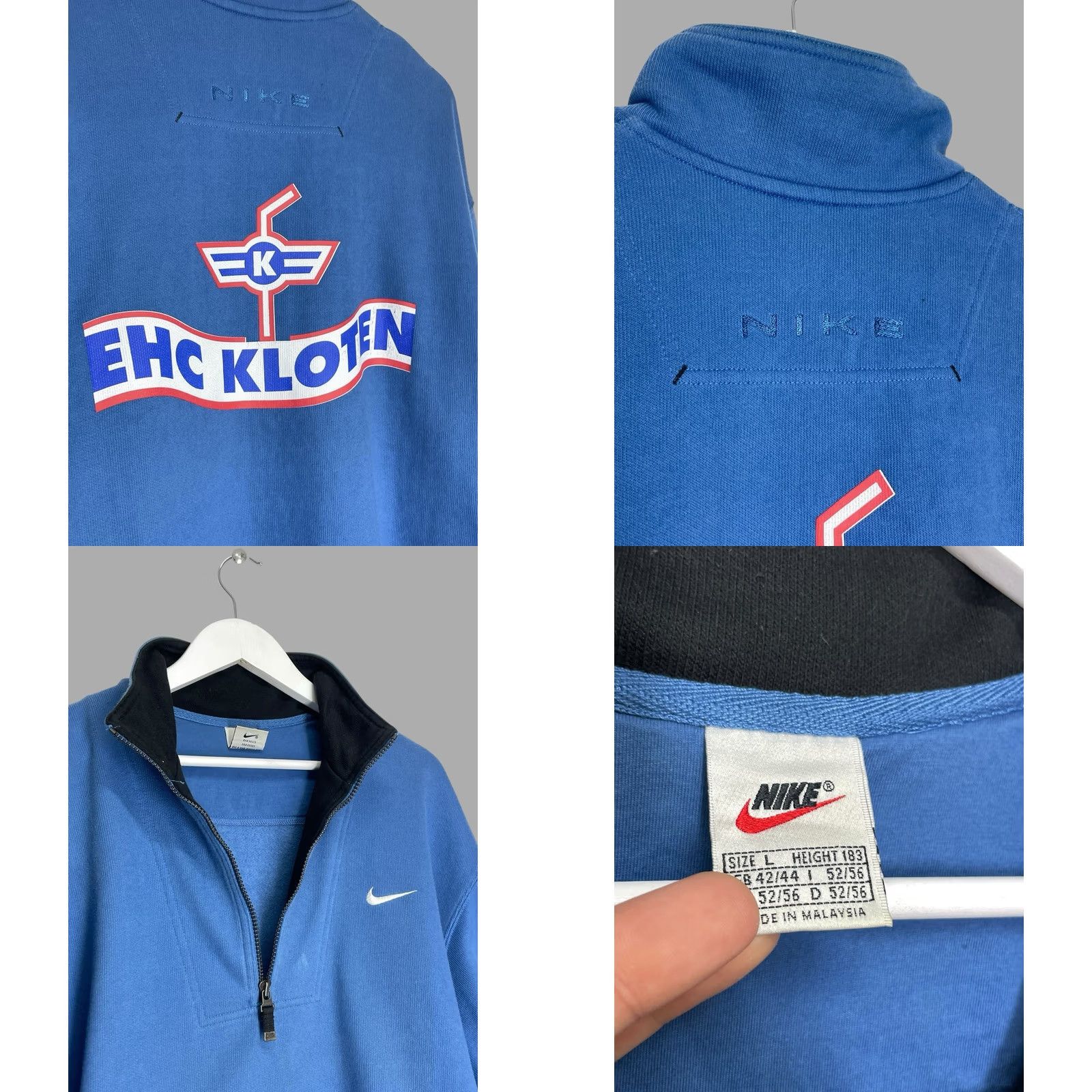 Nike Vintage Nike EHC Kloten 1/4 Zip Sweatshirt Blue Mens Pullover Size US L / EU 52-54 / 3 - 8 Thumbnail