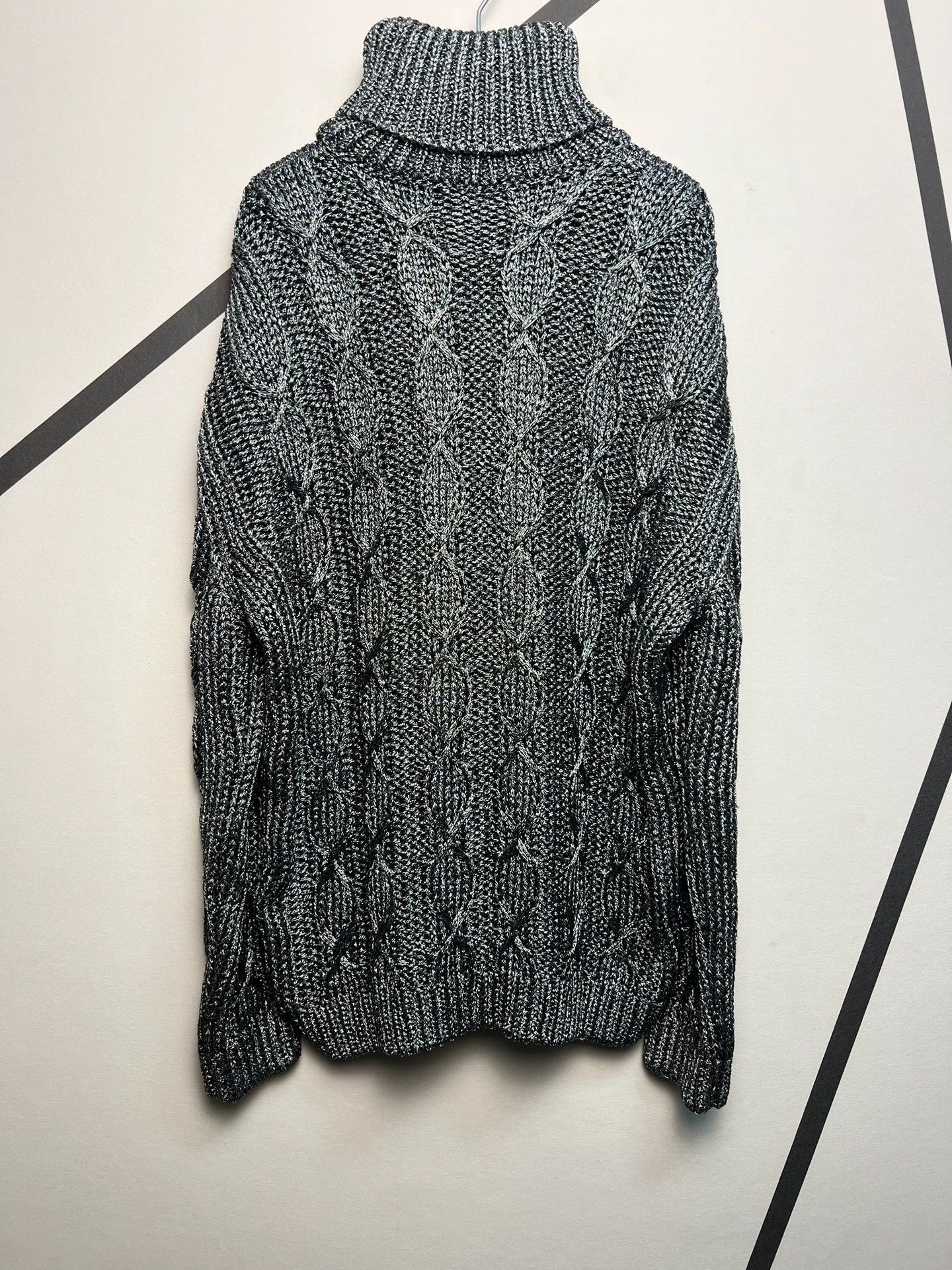 Saint Laurent Paris SLP silver cable-knit turtleneck sweater Size US L / EU 52-54 / 3 - 2 Thumbnail