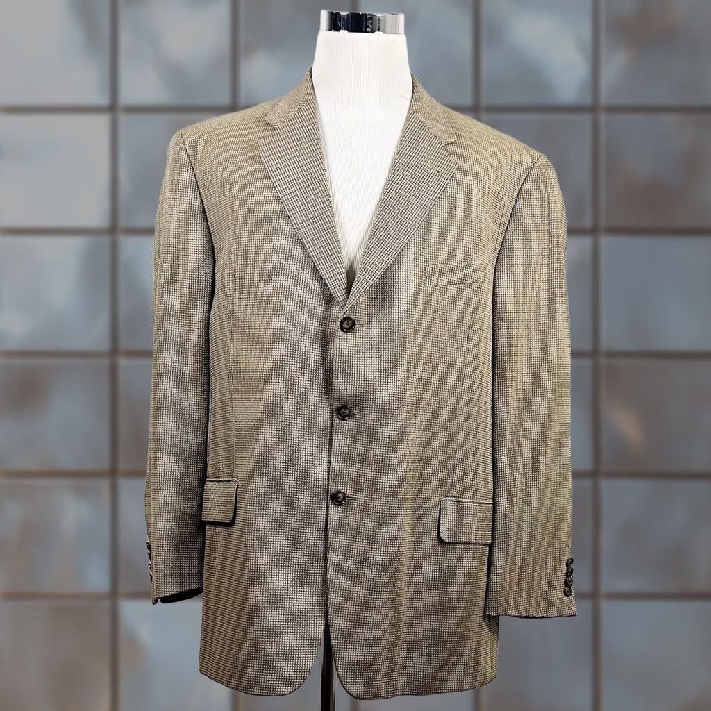 Joseph Abboud Joseph Abboud Sport Coat 46R Silk Wool Gold Knit Three-Button Double Vented Plaid Men's Jacket Court Formal Size US XS / EU 42 / 0 - 1 Thumbnail