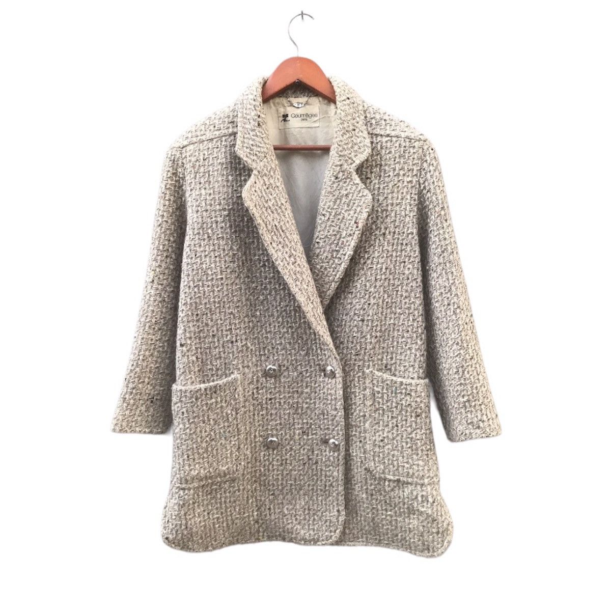 Courreges ARCHIVE Courrèges Paris Silver Logo Button Heavy Tweed Coat Size M / US 6-8 / IT 42-44 - 1 Thumbnail