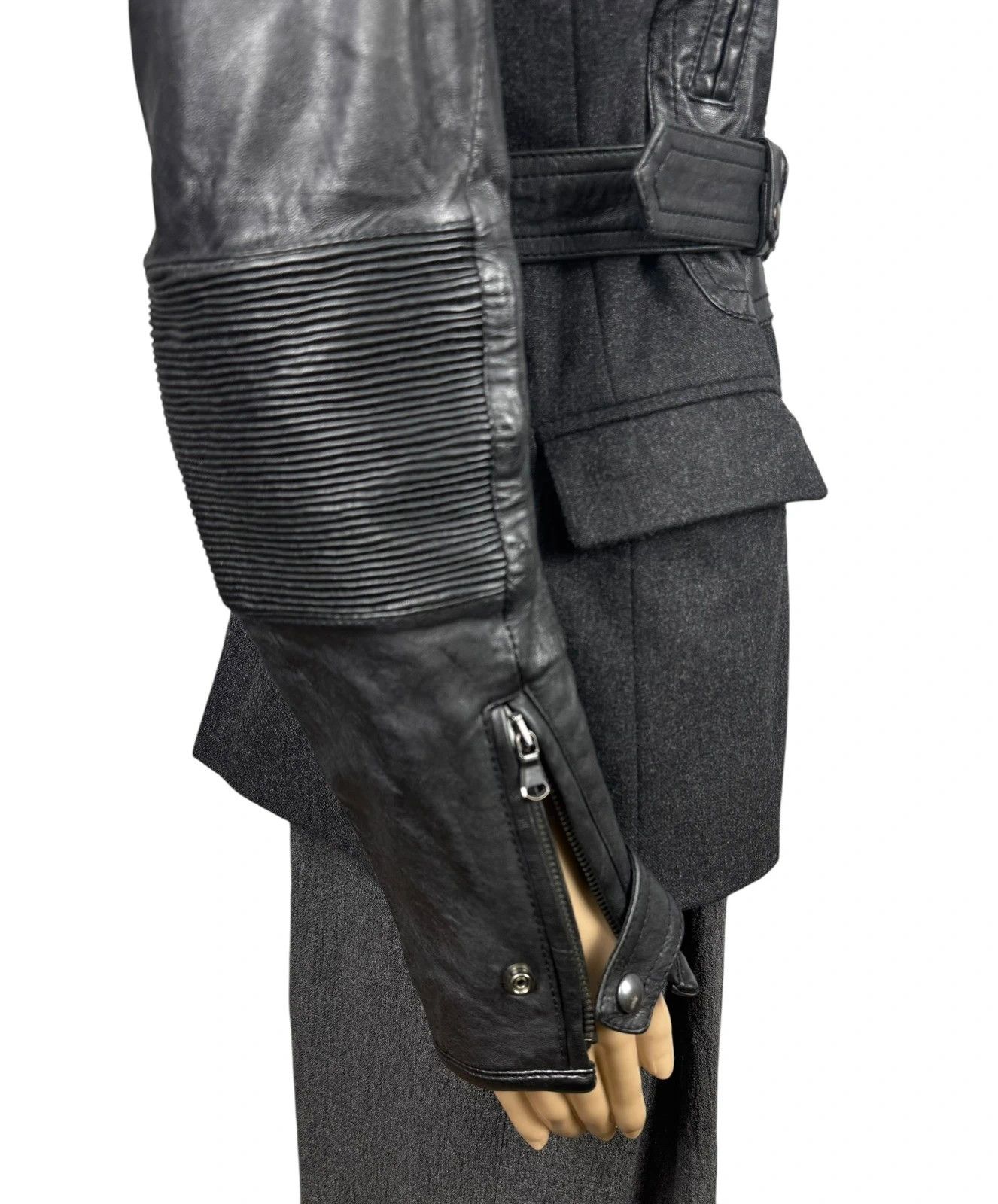 Diesel Black Gold Biker Belted Jacket Leather Wool size 40
