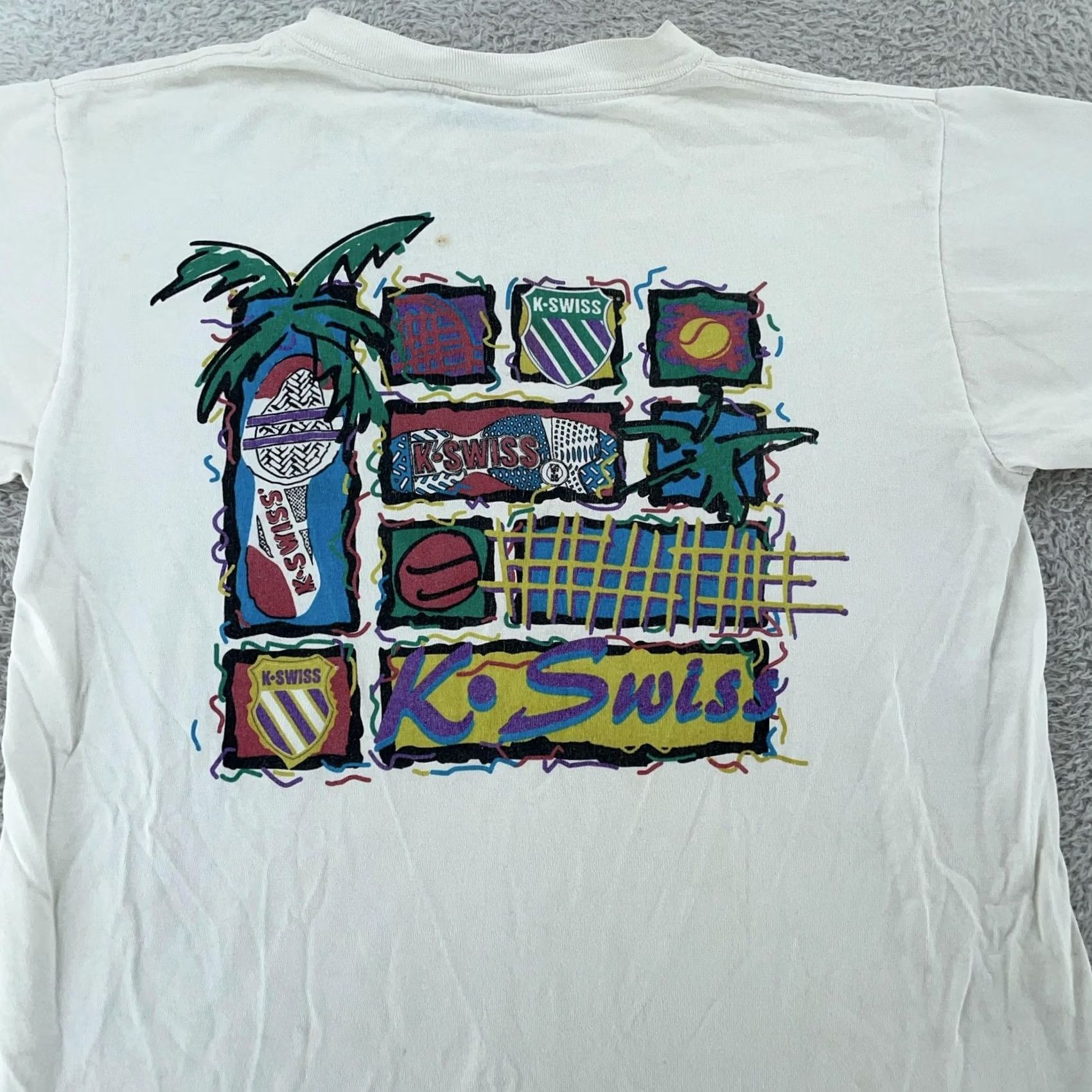 K-Swiss VINTAGE K-Swiss National Tennis Team Shirt Mens S/M Beach Graphic Tee 90s USA Shirt Mens S White Graphic Print Vintage 90s USA Sports Retro Mens Size US S / EU 44-46 / 1 - 2 Thumbnail