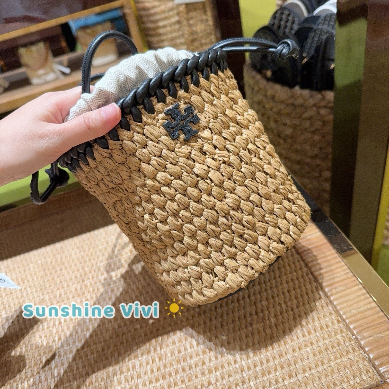 Tory Burch NWT Tory Burch Emerson Woven Mini Bucket Bag 166449 Toffee Size ONE SIZE - 5 Thumbnail
