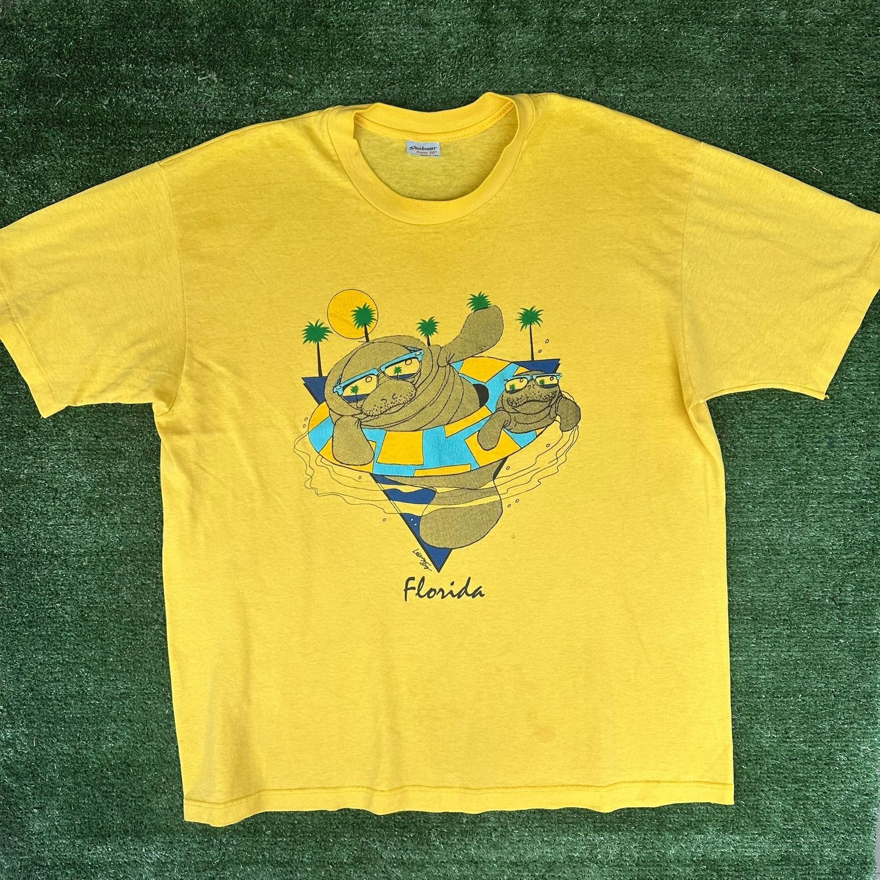 Vintage Vintage 80s Florida Manatee T-Shirt Yellow XL Single Stitch Size US XL / EU 56 / 4 - 1 Thumbnail