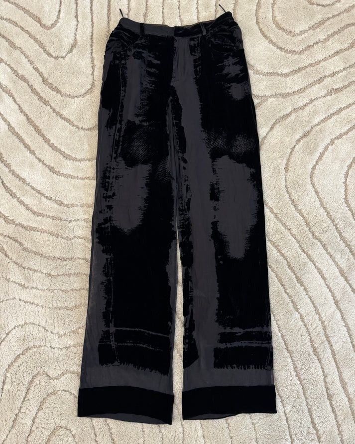image of Jean Paul Gaultier Hybrid Mesh Velvet Pants in Black, Women's (Size 28)