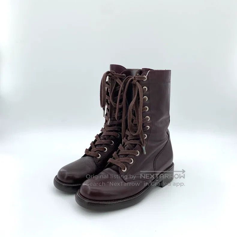 Chanel Chanel Dark red leather lace-up casual flat boots Martin b Size US 6.5 / IT 36.5 - 1 Thumbnail