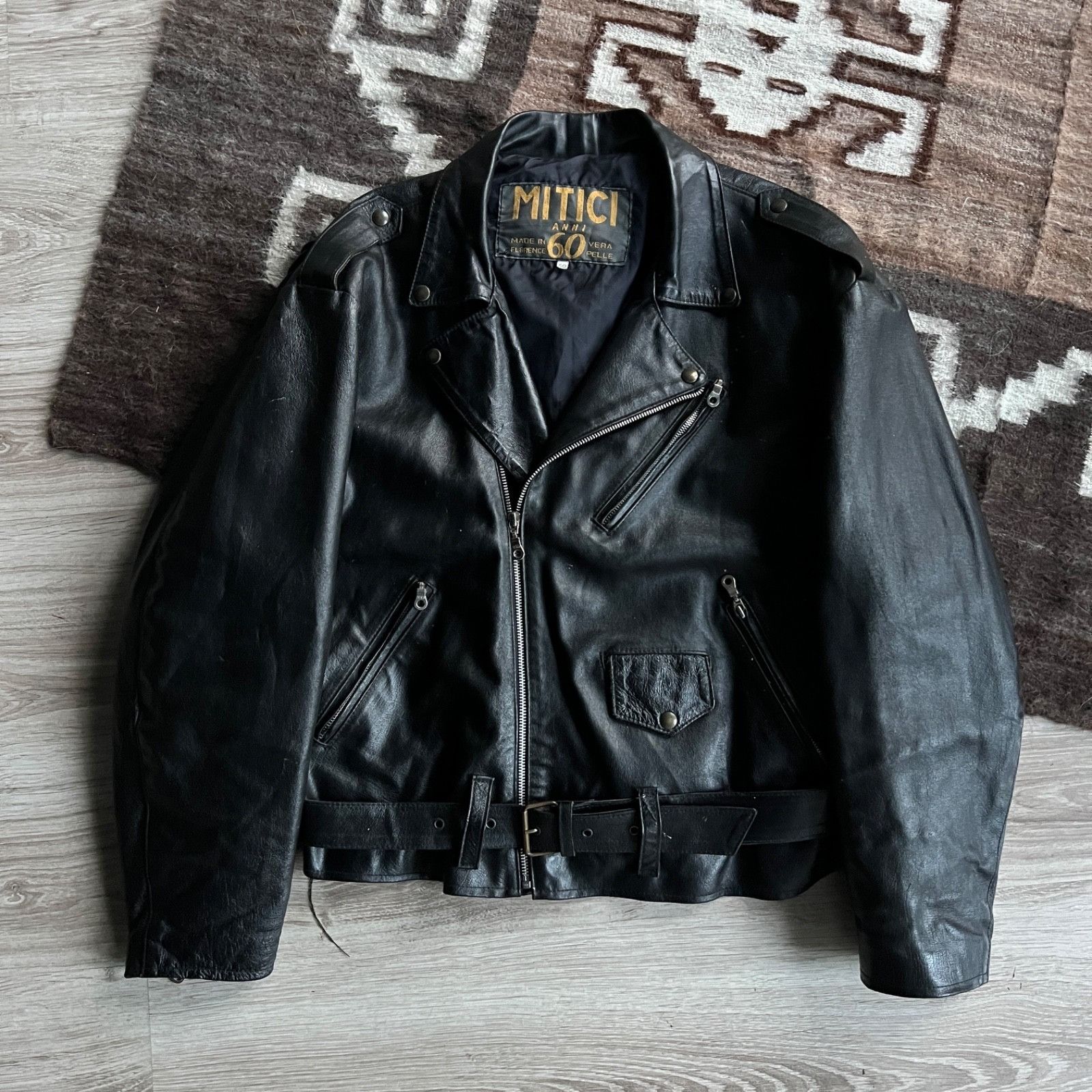 Genuine Leather Vintage MITICI Anni 60 Italy Leather Biker Jacket 9730AC Size US L / EU 52-54 / 3 - 1 Thumbnail
