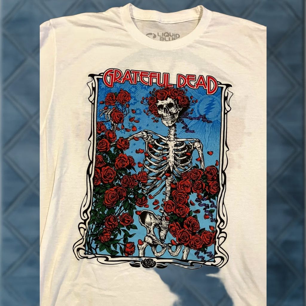 Liquid Blue Liquid Blue Shirt Mens L White WOW Grateful Dead Skull Roses Double Sided Size US L / EU 52-54 / 3 - 1 Thumbnail
