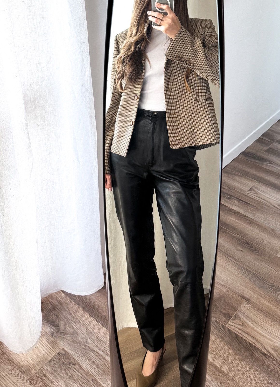 Dior Christian Dior black leather pants CD logo gold tone button Size 26" / US 2 / IT 38 - 1 Thumbnail