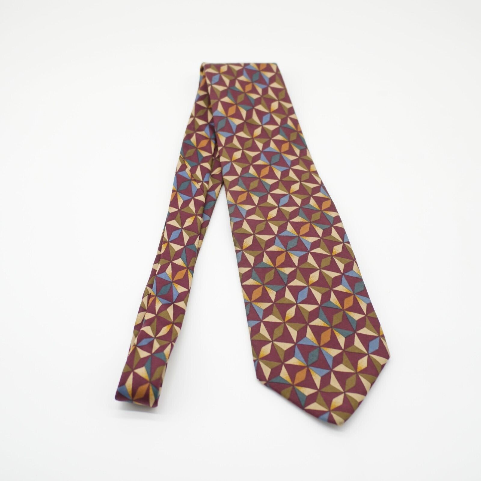 Jos. A. Bank Jos A Bank Executive Red Tan Green Geometric Print Silk Tie Size ONE SIZE - 6 Thumbnail