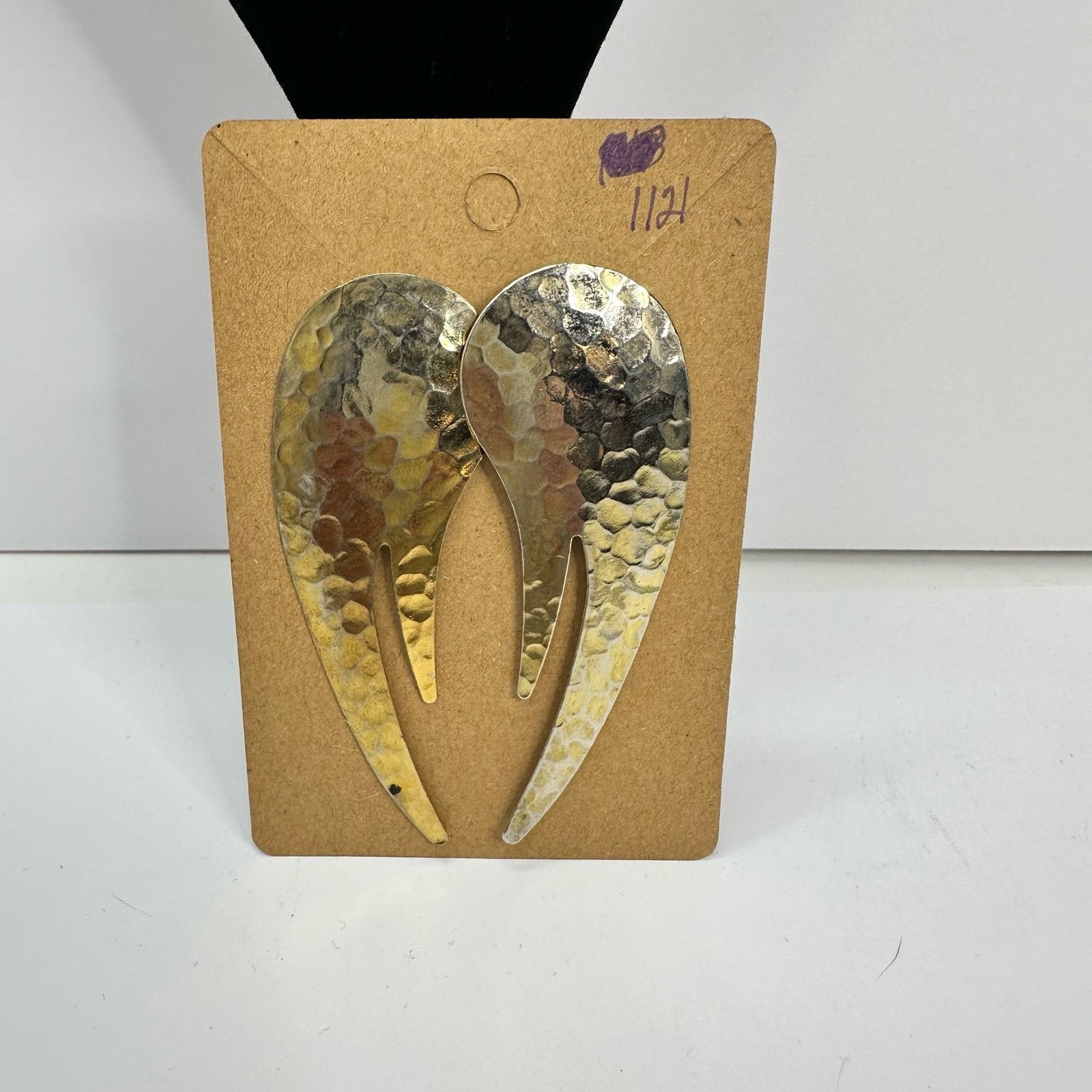 Vintage Hammered Gold Tone Abstract Post Earrings Preowned Vintage Size ONE SIZE - 3 Thumbnail