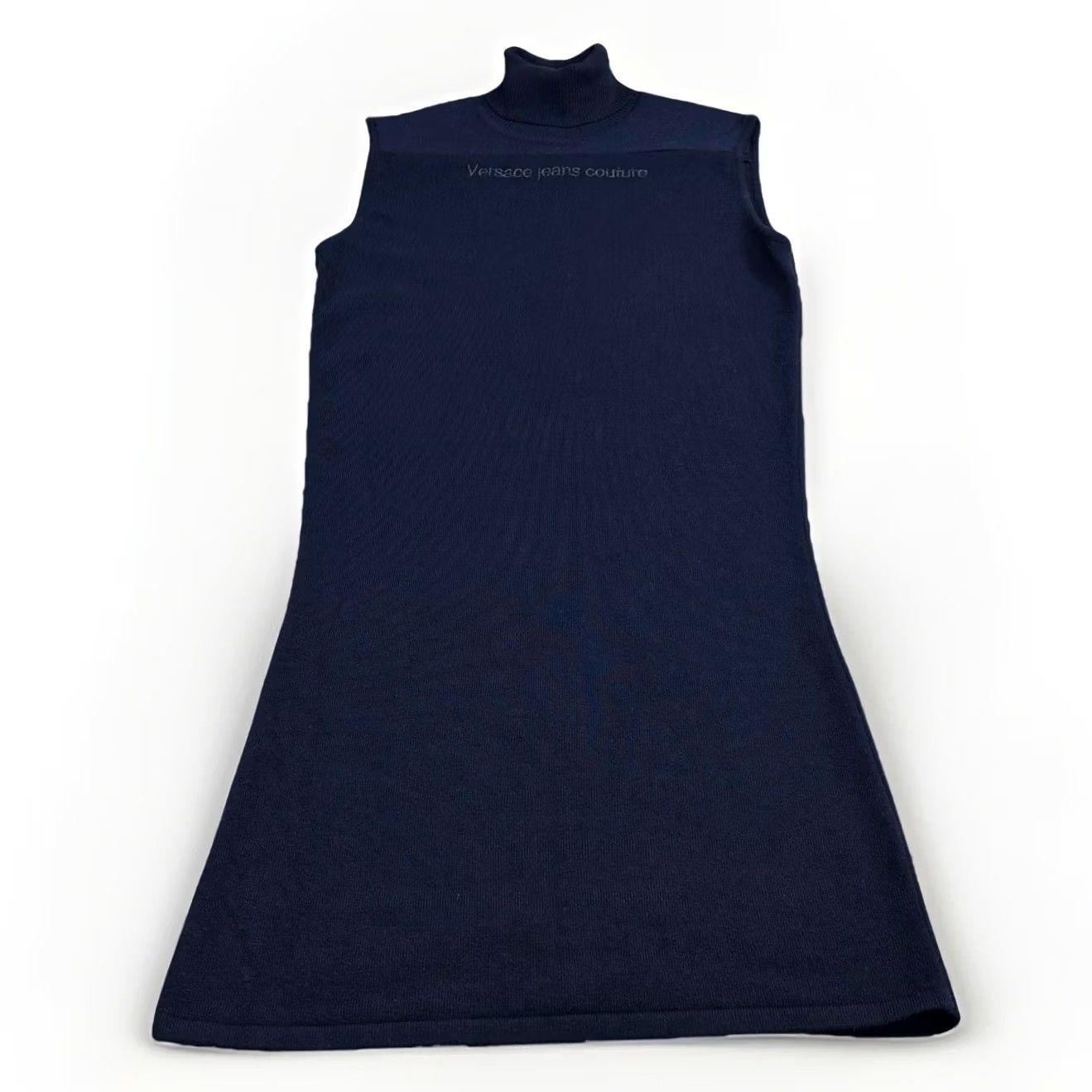 Versace Jeans Couture VINTAGE Versace Jeans Couture Dress Sleeveless Ribbed Knit Turtleneck Collar Small Blue Knee Length Jumper Dress Womens Size 28" / US 6 / IT 42 - 2 Thumbnail
