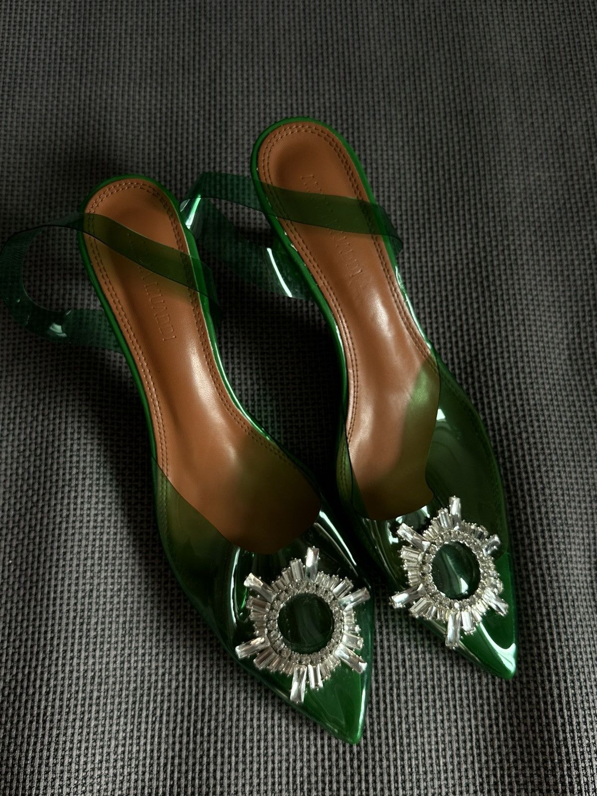 Amina Muaddi 95 Begum Glass PVC Green Clear Sling crystal 42