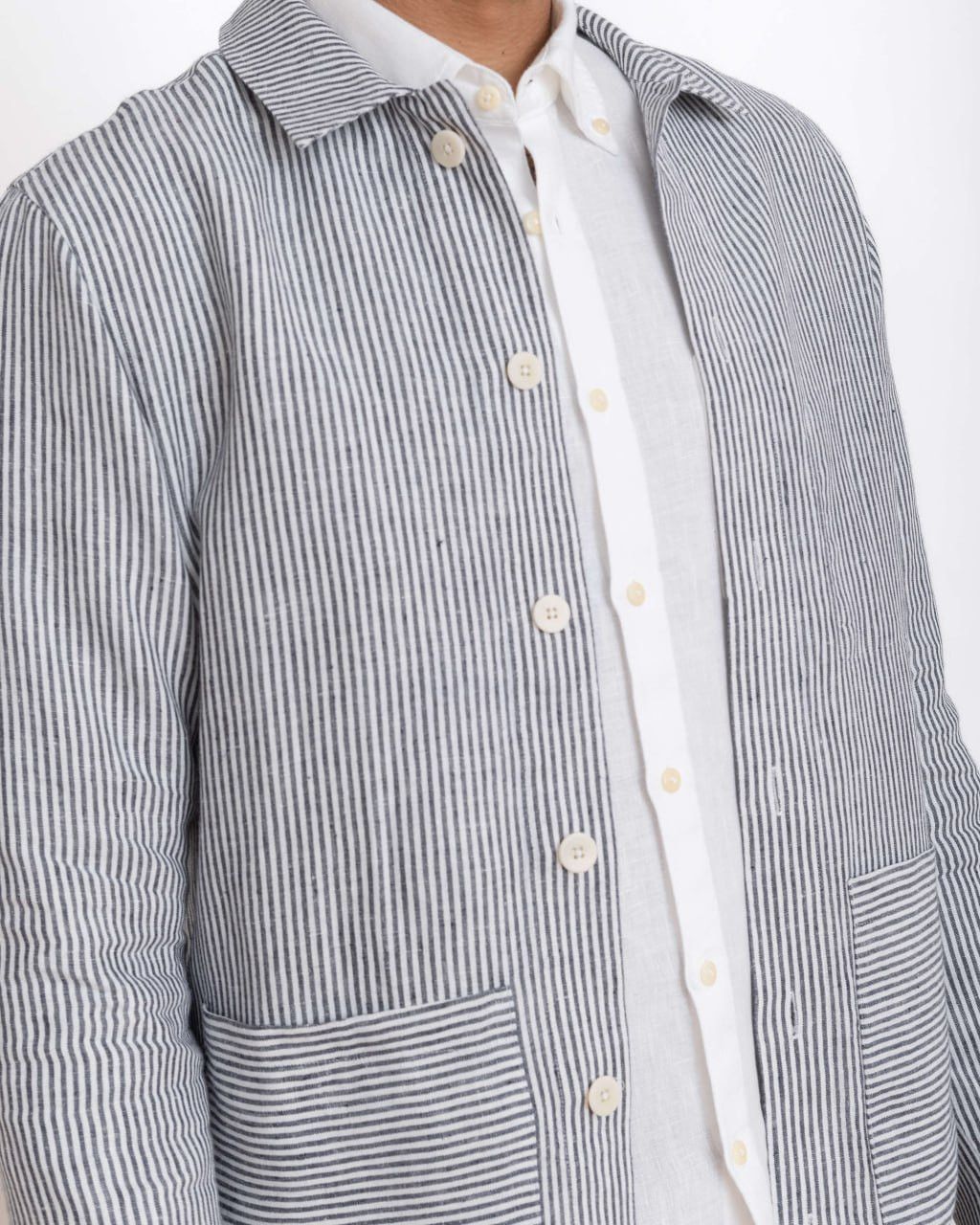 Le Laboureur × Vetra × Vintage Unique 60s Worker Chore Pearl Buttons Striped Light Jacket Size US M / EU 48-50 / 2 - 23 Thumbnail