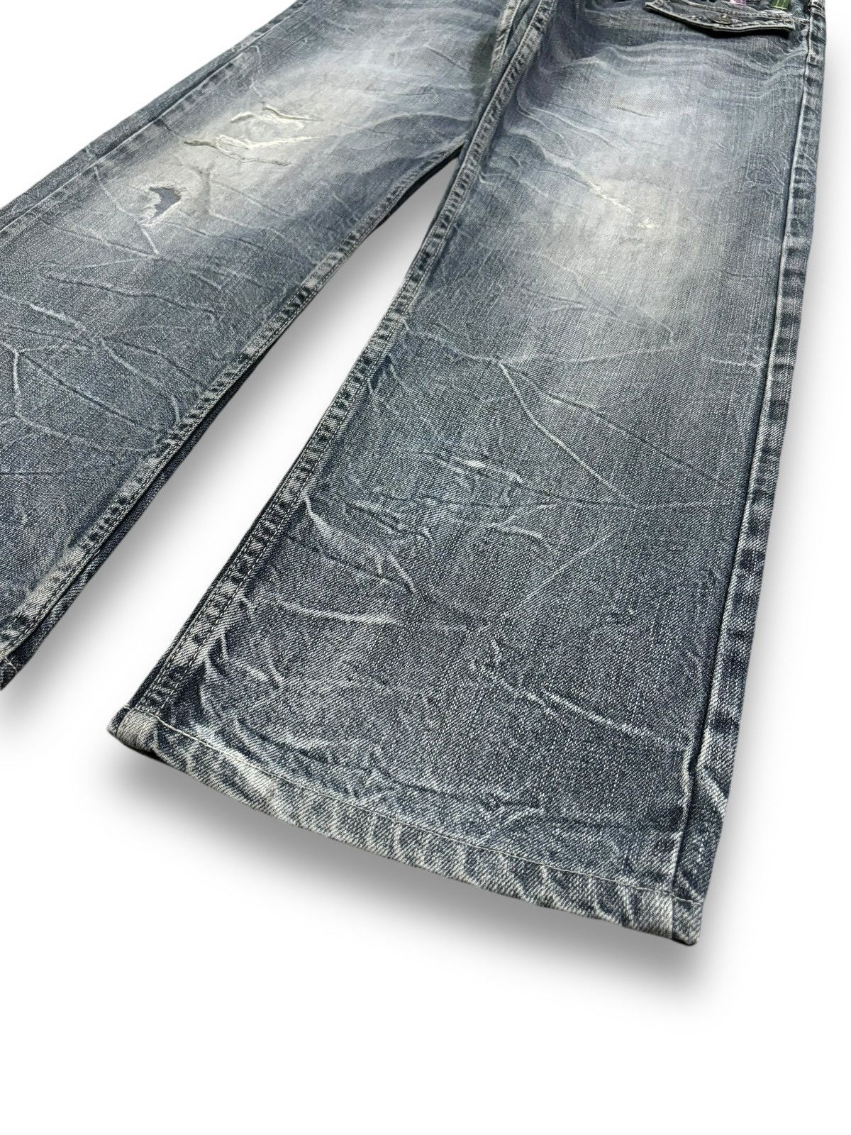 14th Addiction Japanese Brand Double Waist Cracked Wash Loose Ripped Jeans Size US 33 - 10 Thumbnail