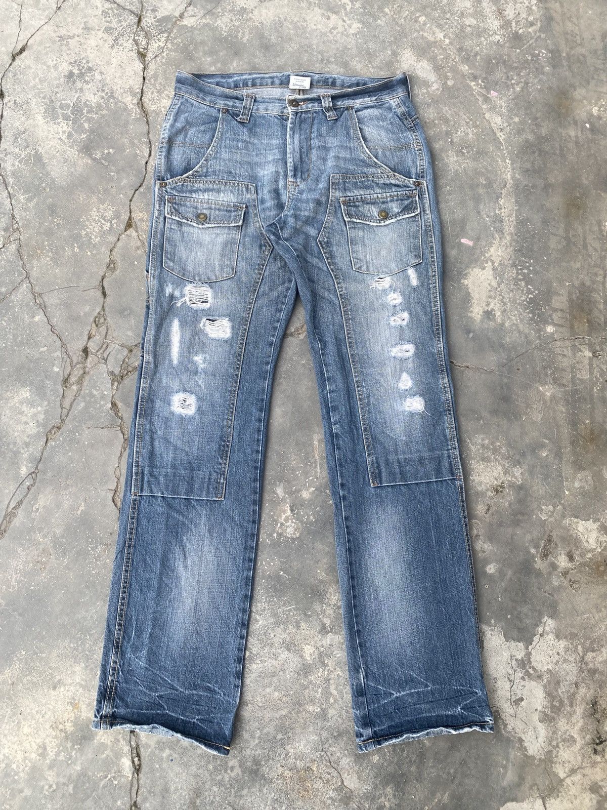 Japanese Brand FREE GATE Distressed Double Knee Jeans Size US 31 - 1 Thumbnail