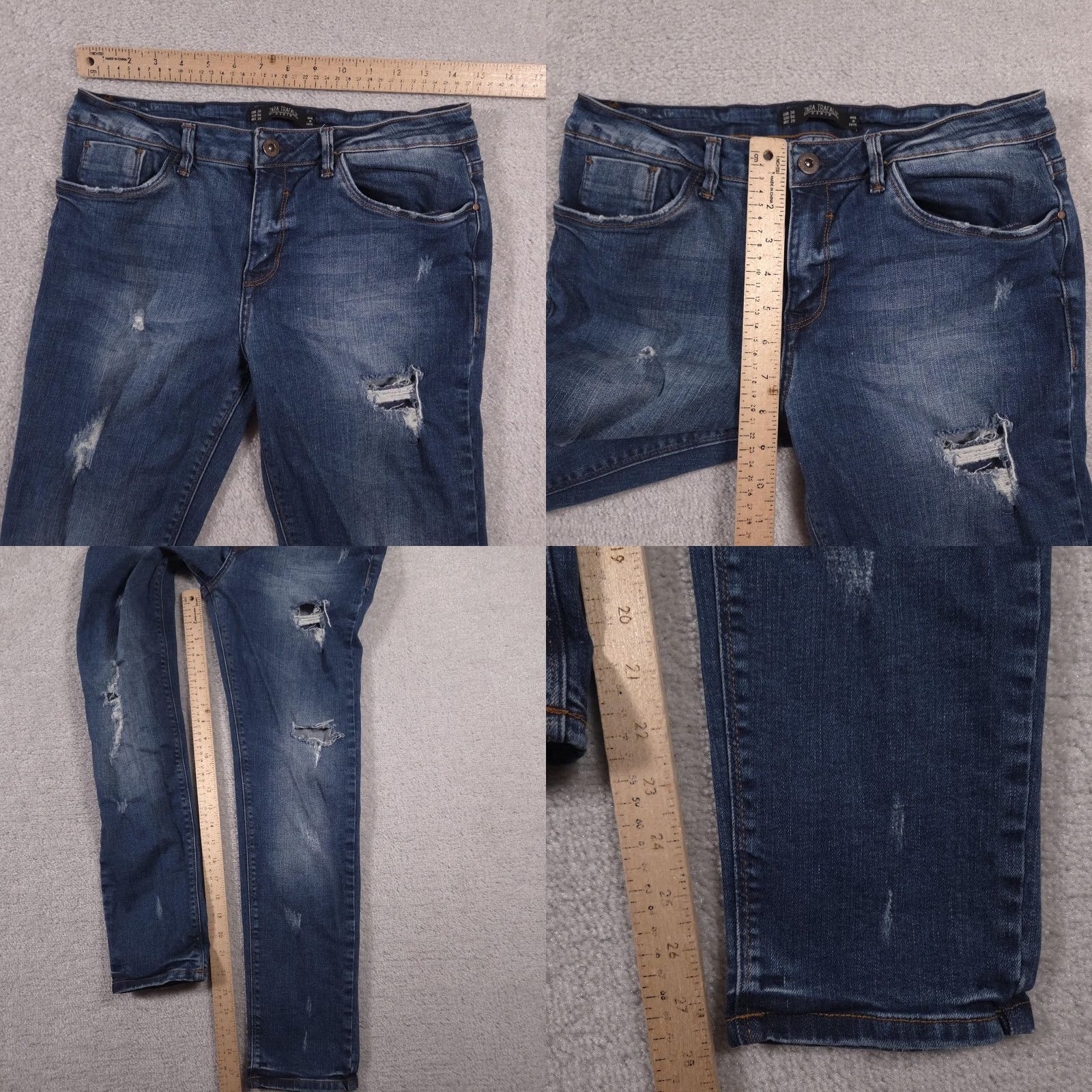Zara Zara Trafaluc Denim Jeans Womens 6 Blue Medium Wash Distressed Ripped Skinny TRF Zip Pocket Pockets Slim Rise Mid Inseam 28in Crew Size 28" / US 6 / IT 42 - 9 Thumbnail